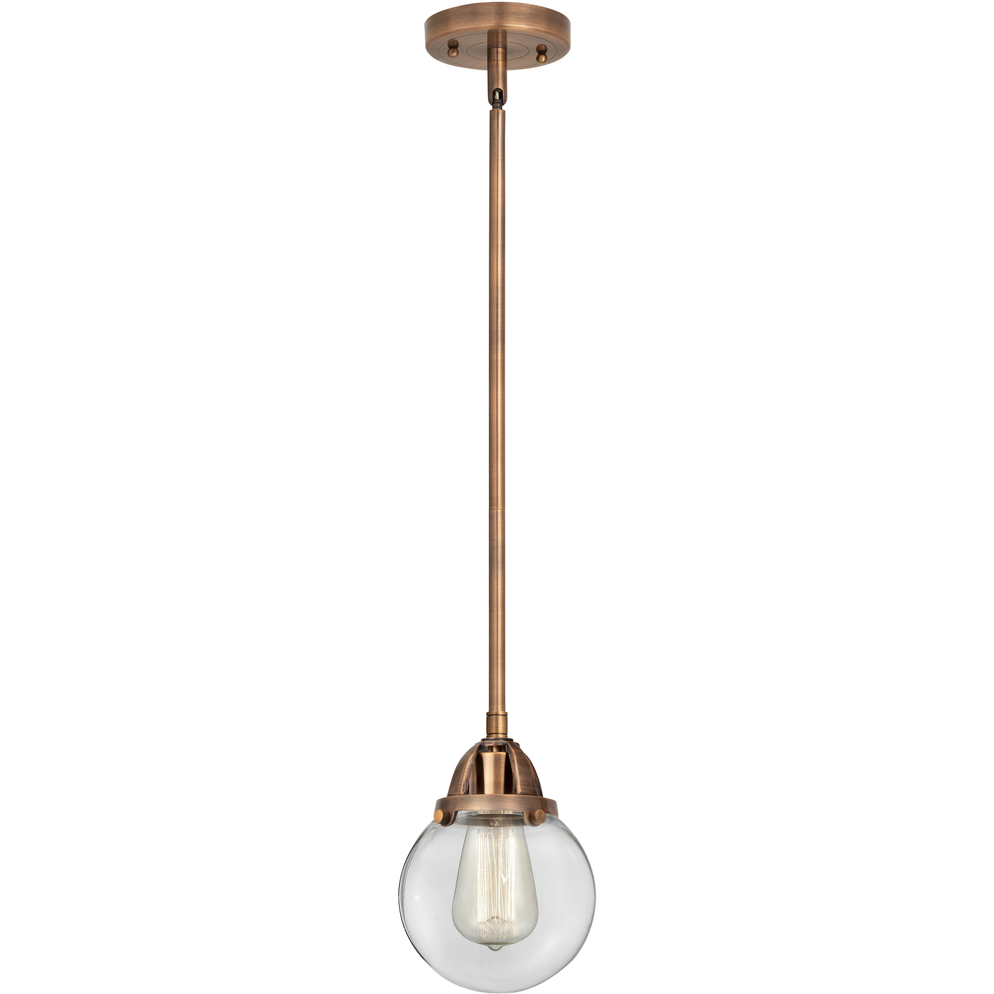 Nouveau 2 Beacon LED 6 inch Antique Copper Mini Pendant Ceiling Light in Clear