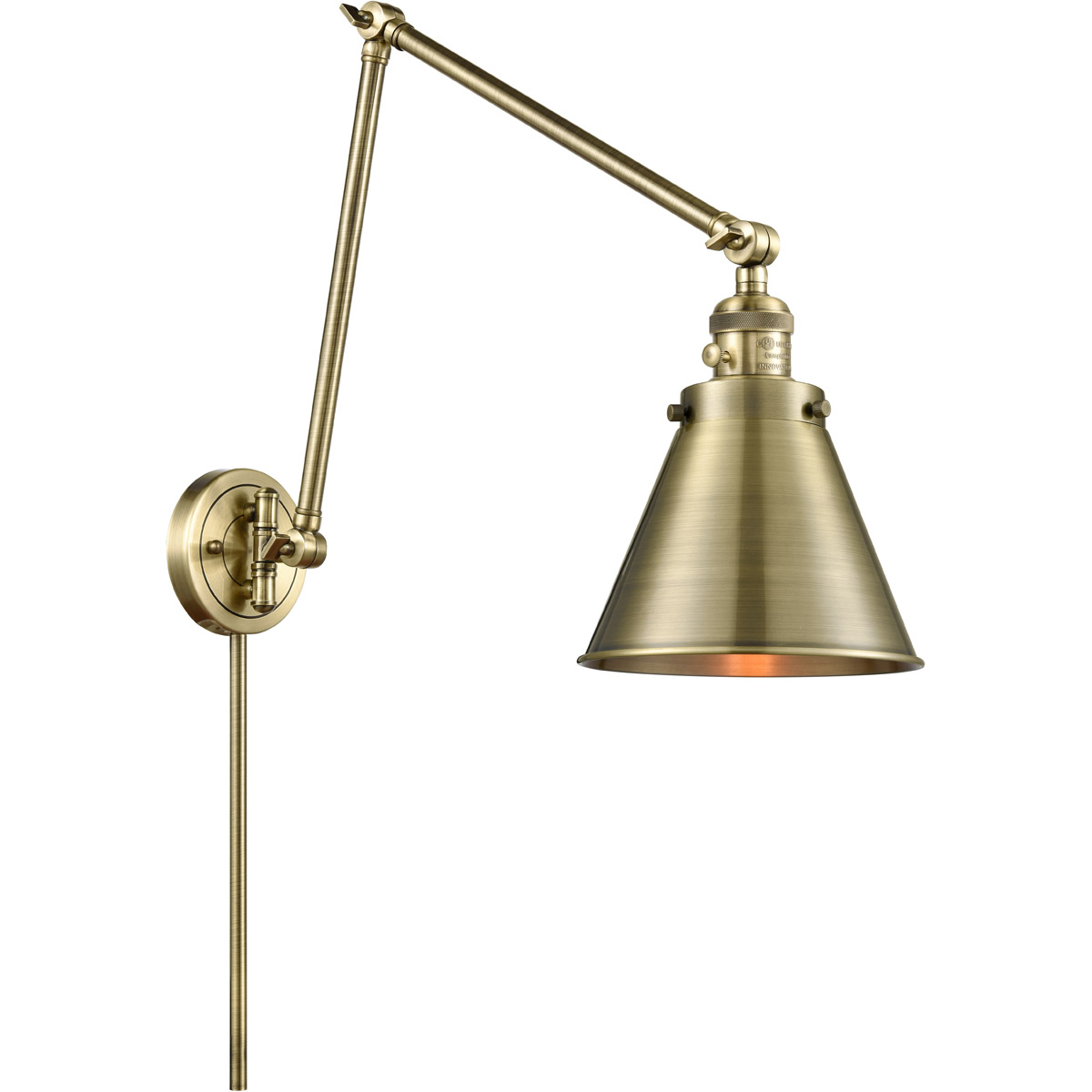 Appalachian 30 inch 3.5 watt Antique Brass Swing Arm Wall Light, Franklin Restoration
