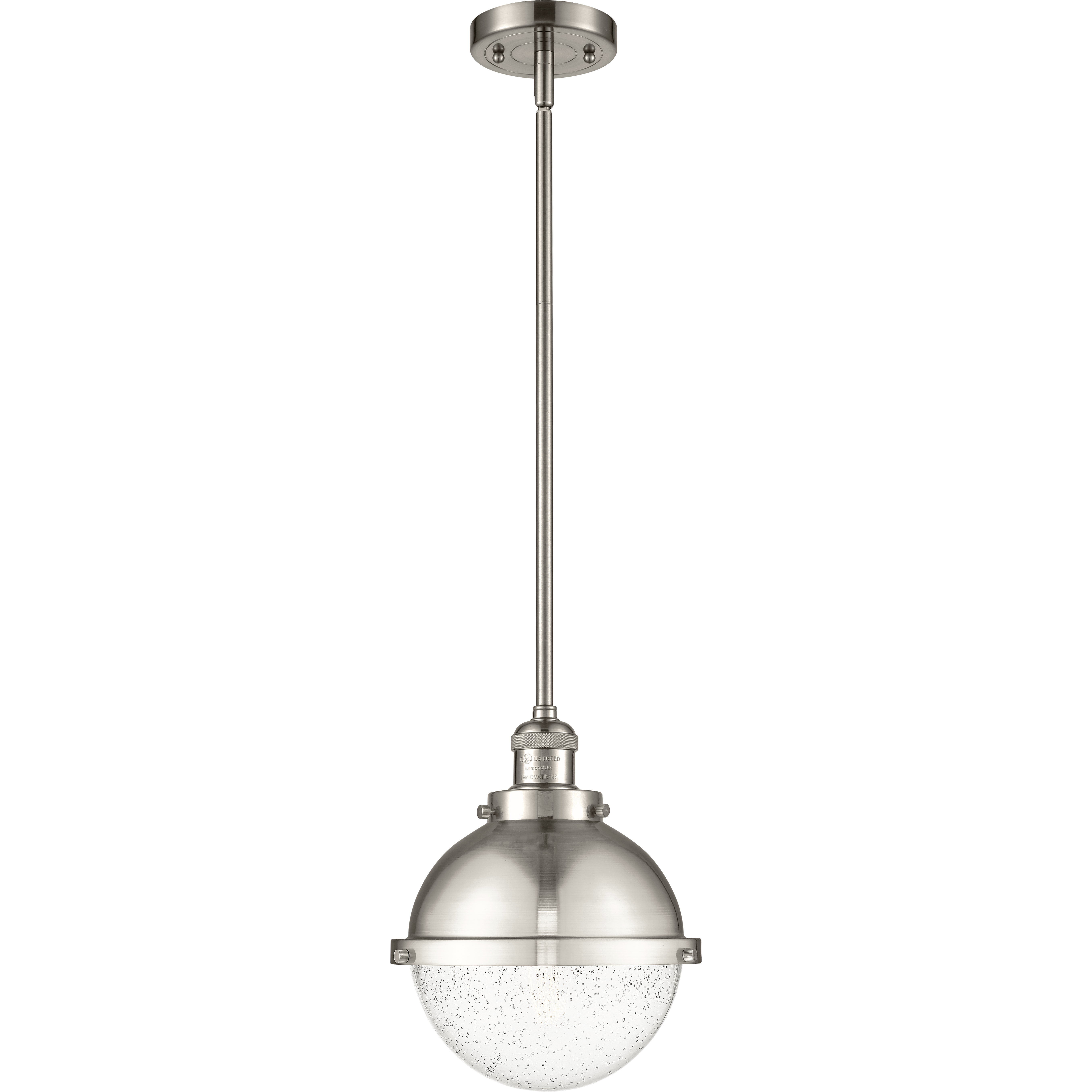 Franklin Restoration Hampden LED 9 inch Brushed Satin Nickel Mini Pendant Ceiling Light in Seedy Glass