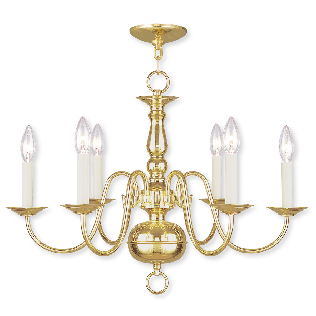 Williamsburgh 6 Light 24 inch Polished Brass Chandelier Ceiling Light