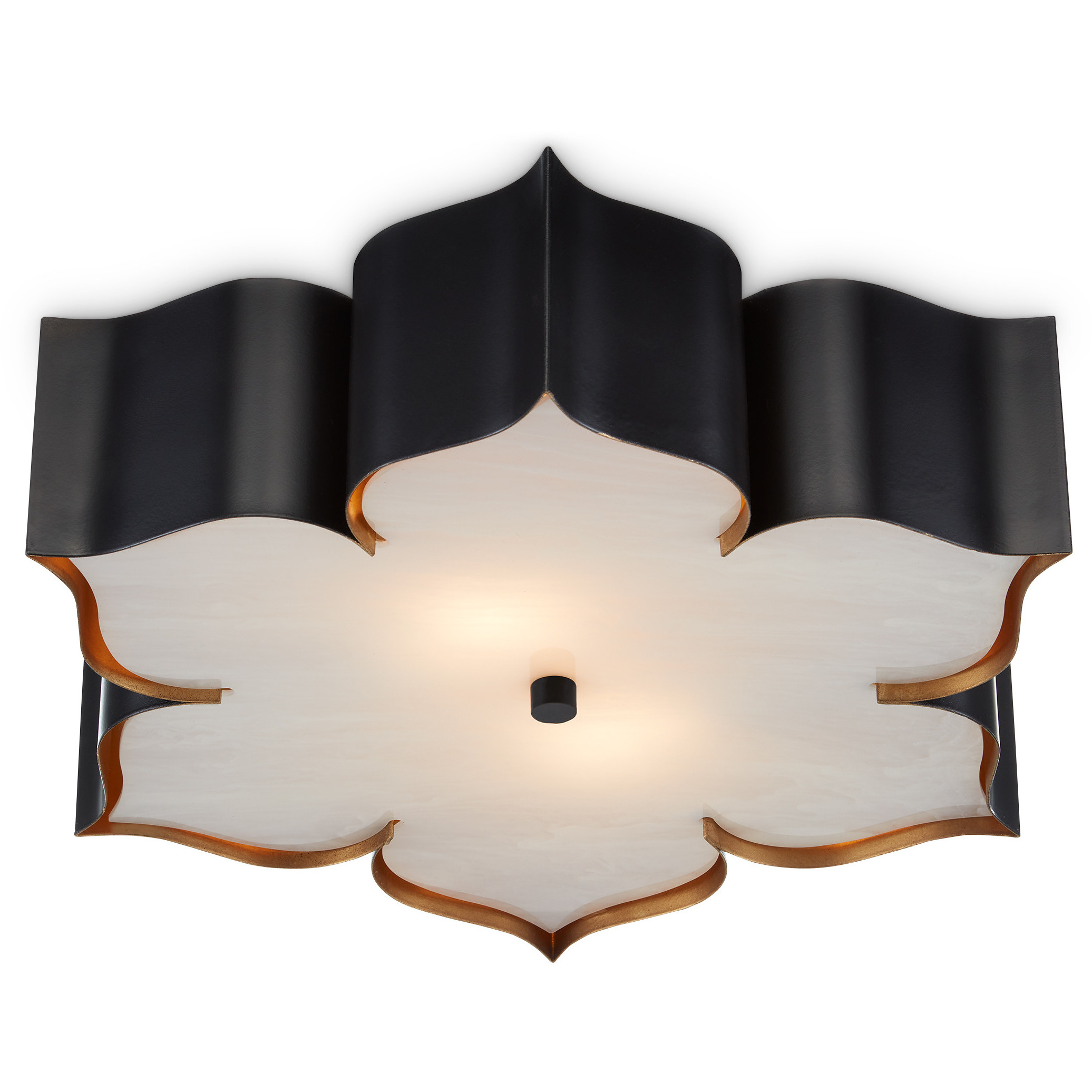 Grand Lotus 2 Light 19 inch Satin Black Flush Mount Ceiling Light