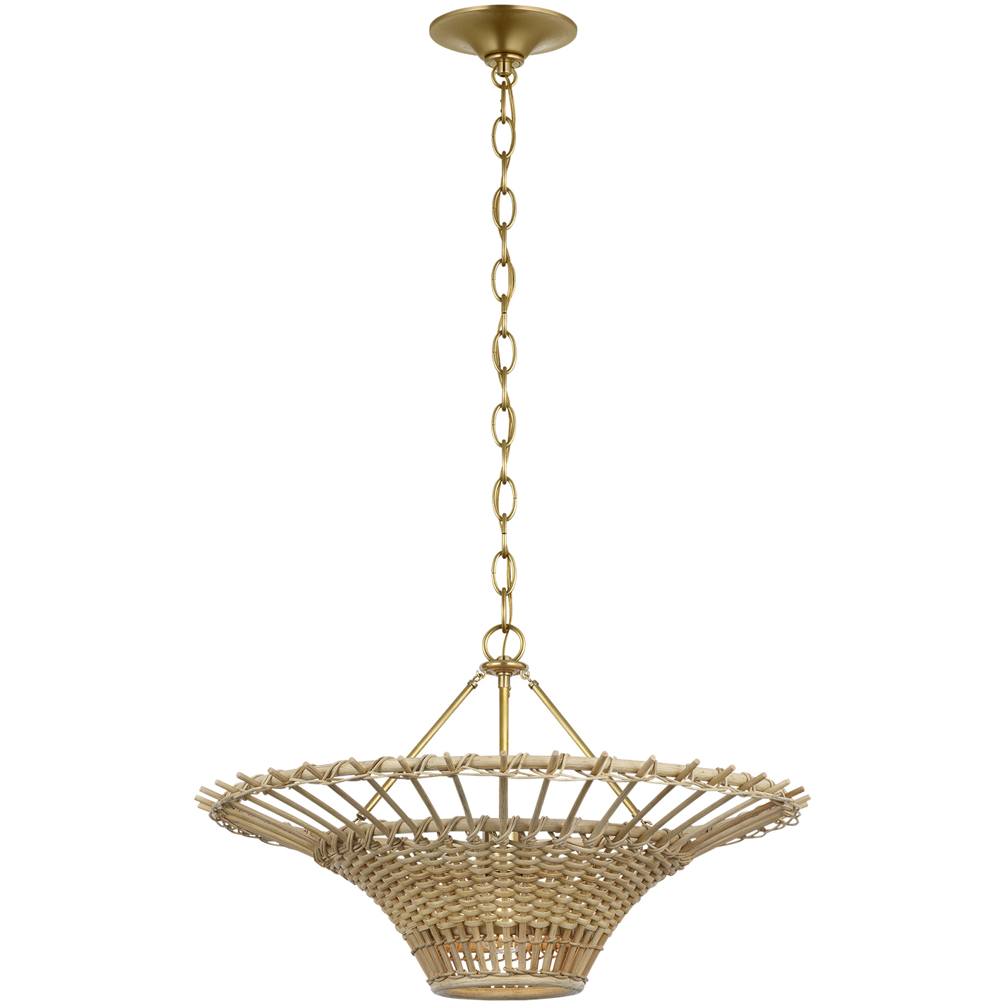 AERIN Elona LED 24 inch Hand-Rubbed Antique Brass Chandelier Ceiling Light in Blonde Wicker