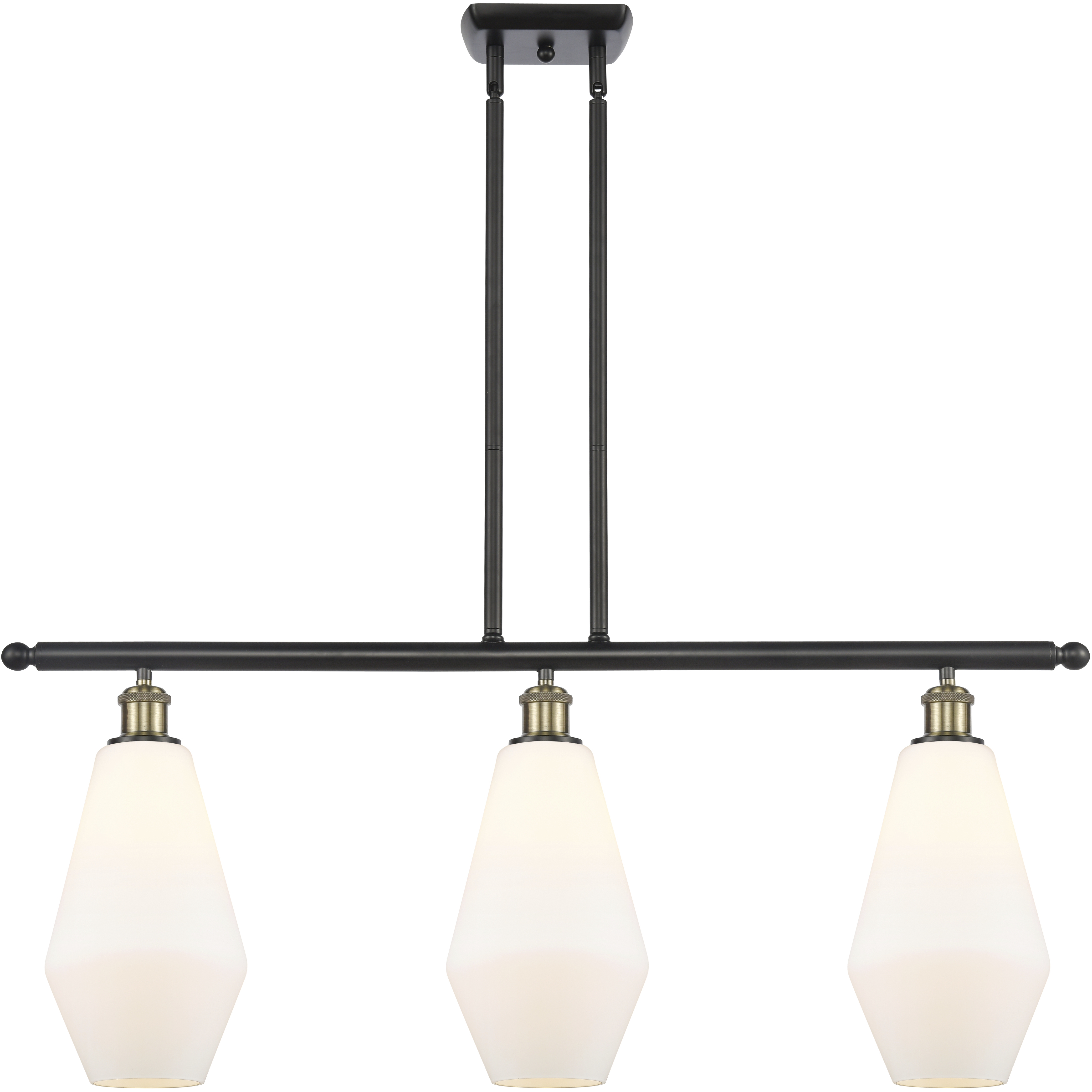 Ballston Cindyrella 3 Light 36 inch Black Antique Brass Island Light Ceiling Light in Incandescent, Matte White Glass