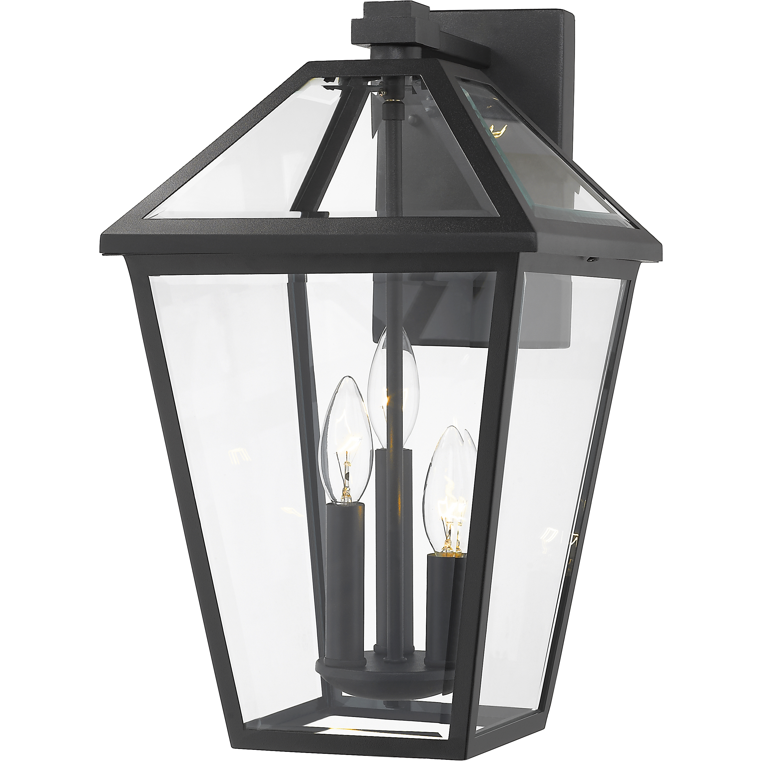 Talbot 3 Light 21.25 inch Black Outdoor Wall Light in Clear Beveled Glass