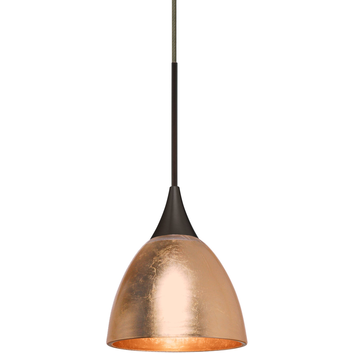 Divi 1 Light Bronze Cord Pendant Ceiling Light in Incandescent, Copper Foil Glass