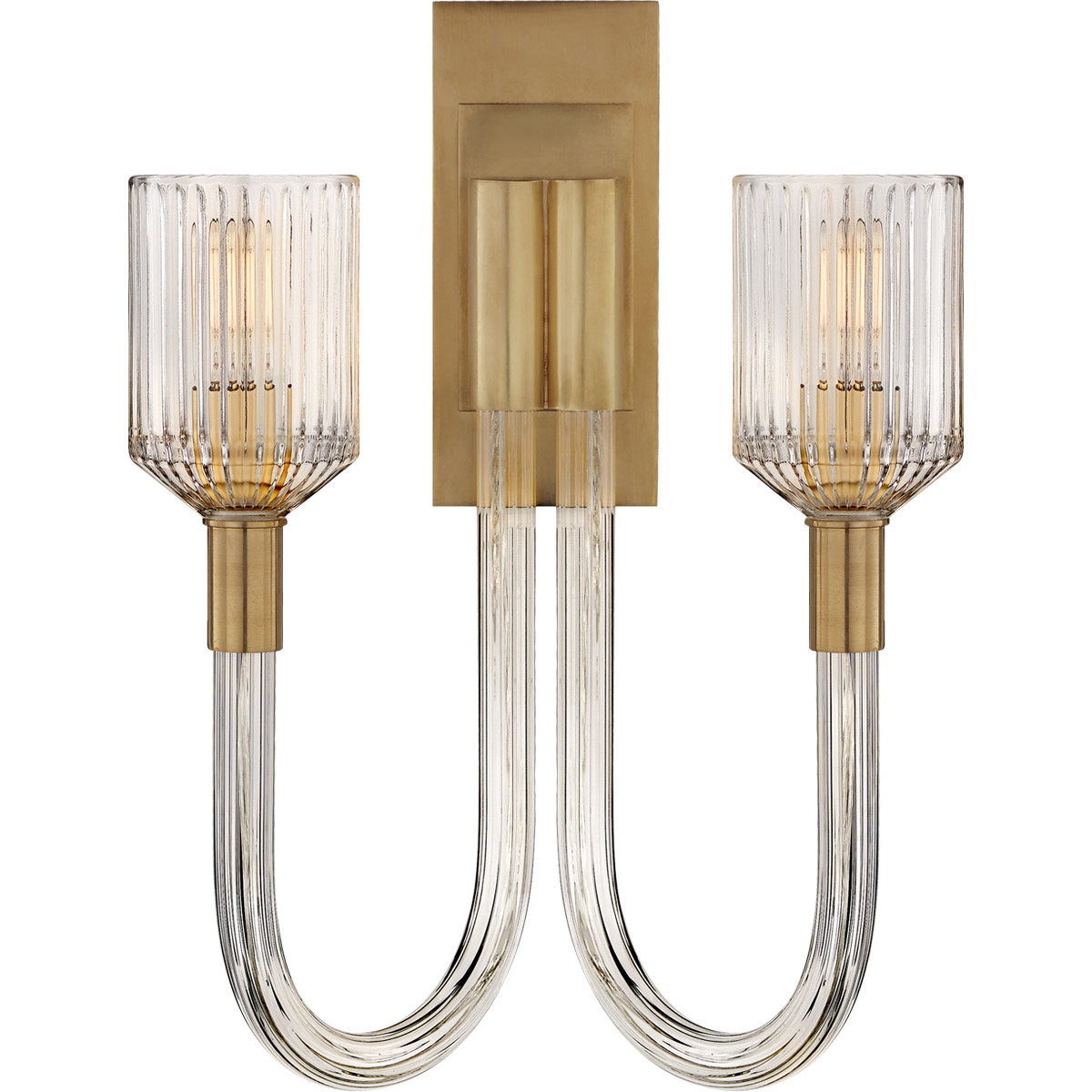Kelly Wearstler Reverie 2 Light 14 inch Clear Ribbed Glass and Brass Double Sconce Wall Light in Clear Glass and Brass