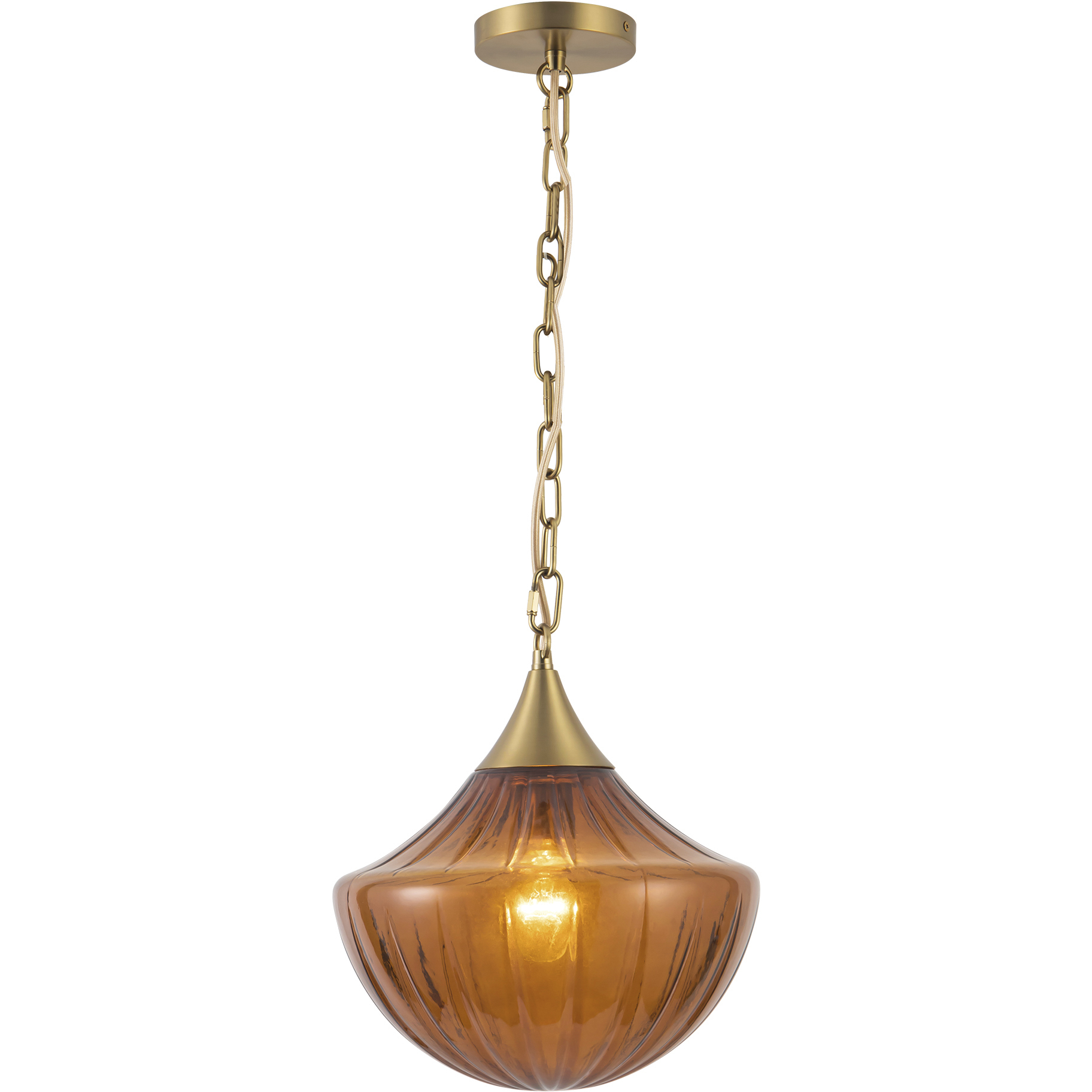 Alora Mood Farrah 1 Light 11.88 inch Brushed Gold Pendant Ceiling Light in Amber Ribbed Glass