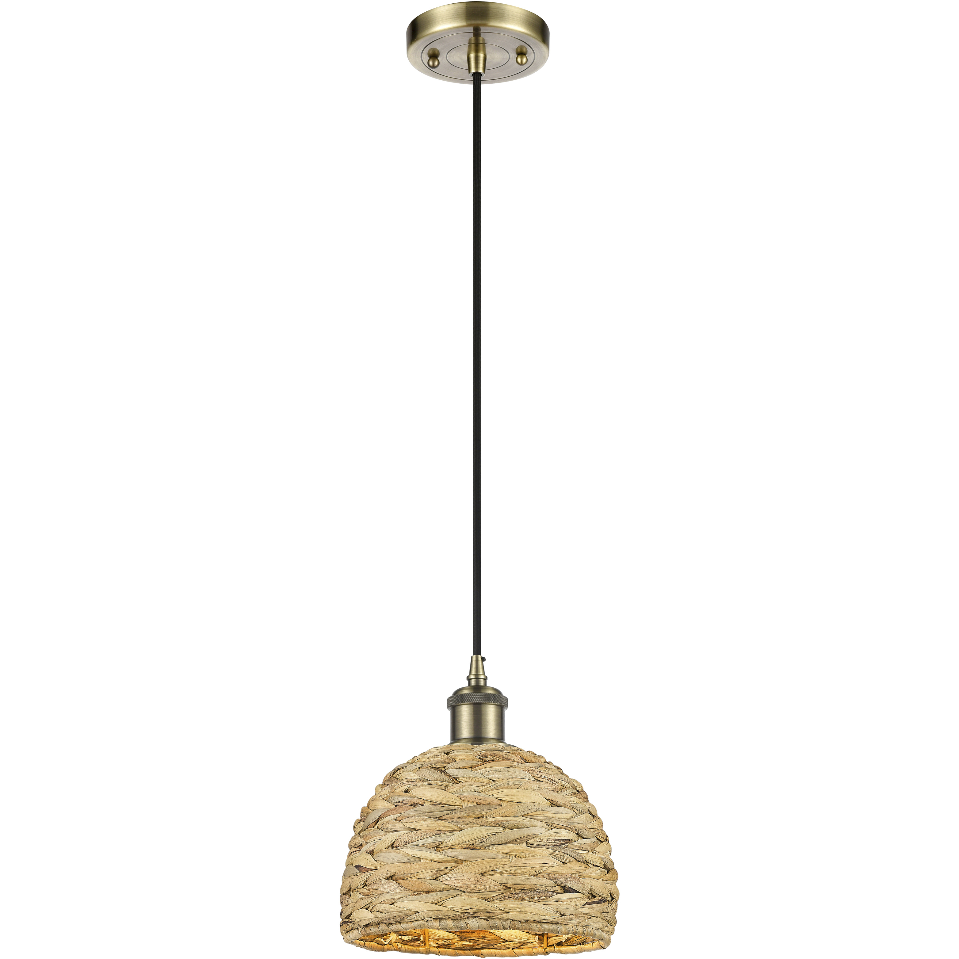Woven Rattan 1 Light 8 inch Antique Brass Pendant Ceiling Light