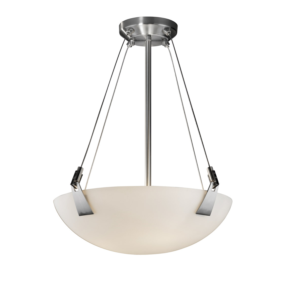 Fusion 3 Light Brushed Nickel Pendant Bowl Ceiling Light in Incandescent, Opal Fusion