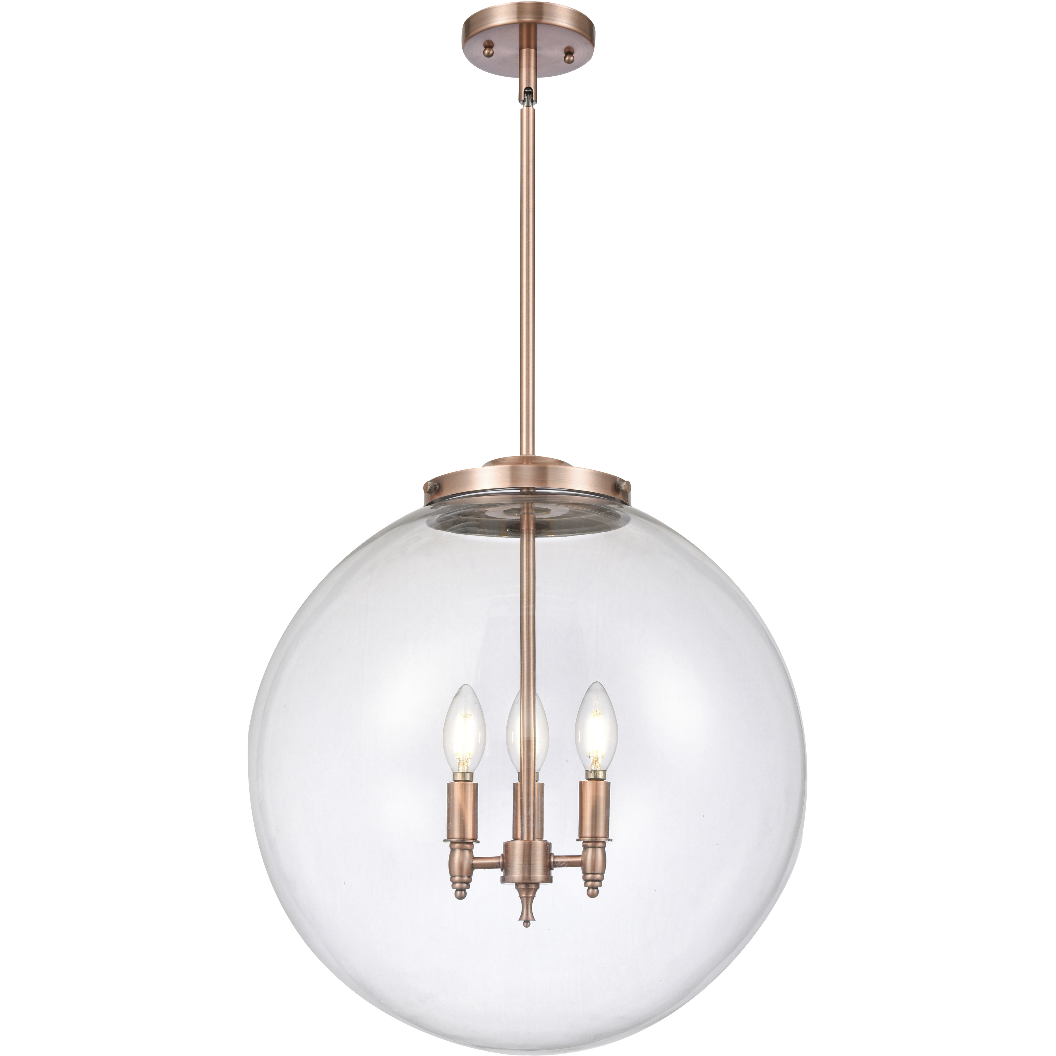 Franklin Restoration Beacon 3 Light 18 inch Antique Copper Statement Pendant Ceiling Light in Incandescent, Clear