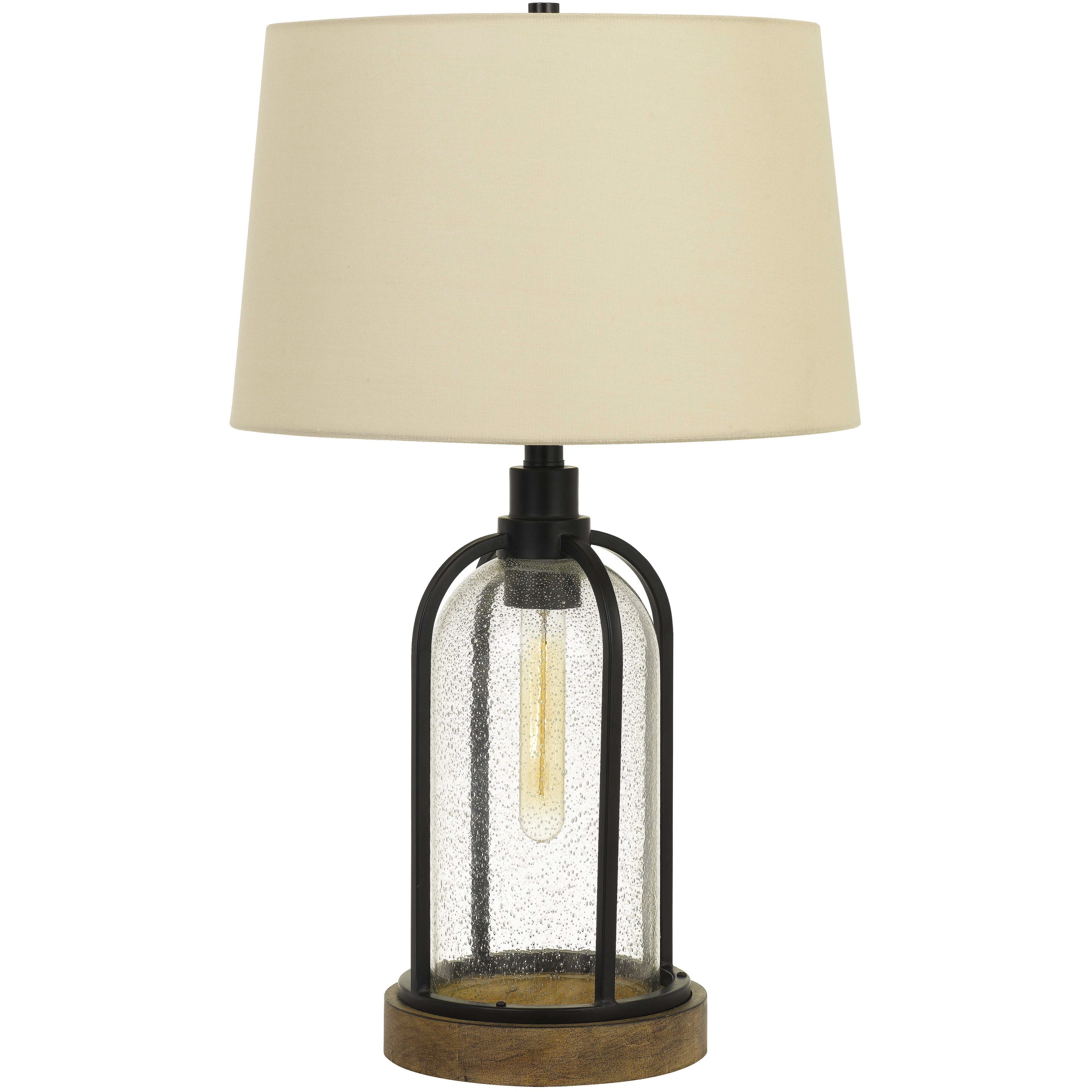 Ciney 27 inch 100 watt Black and Pine Wood Table Lamp Portable Light, with Night Light