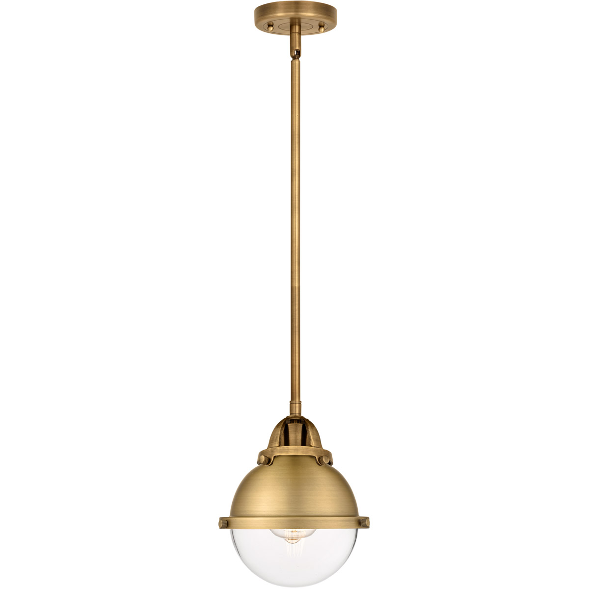 Nouveau 2 Hampden LED 7.25 inch Brushed Brass Mini Pendant Ceiling Light in Clear Glass