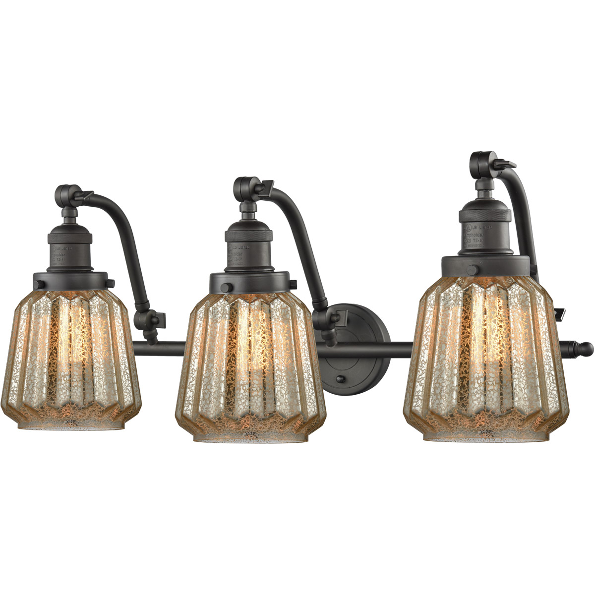 Franklin Restoration Chatham 3 Light 28 inch Oil Rubbed Bronze Bath Vanity Light Wall Light in Mercury Glass, Franklin Restoration