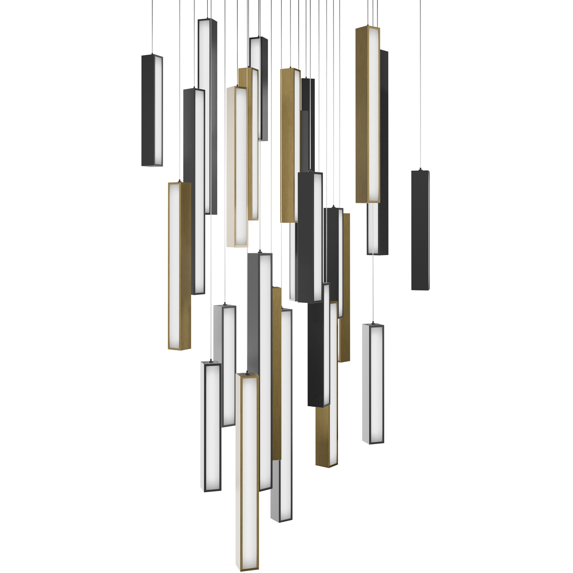 Chaos LED 28 inch Black and Aged Brass Multi-Light Pendant Ceiling Light