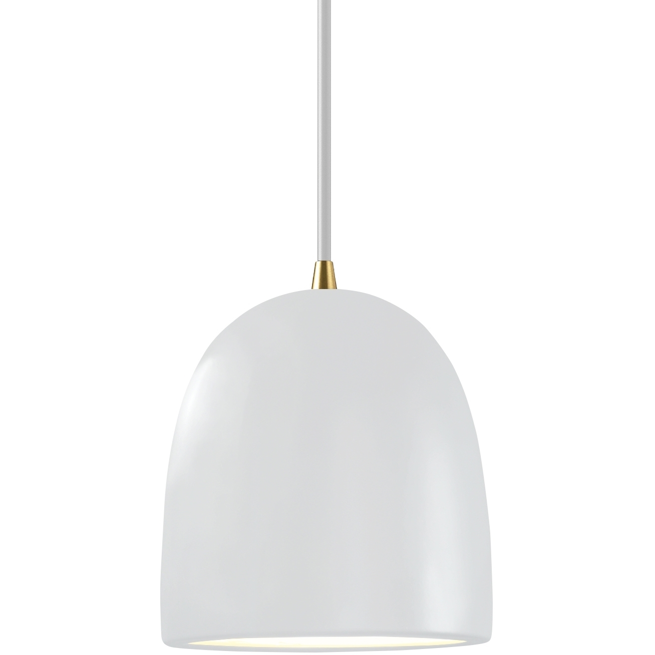 Radiance Collection - Bell Single Drop Pendant in Antique Brass, Dedicated LED, Gloss White outside and inside, White, Form+Finish+Function
