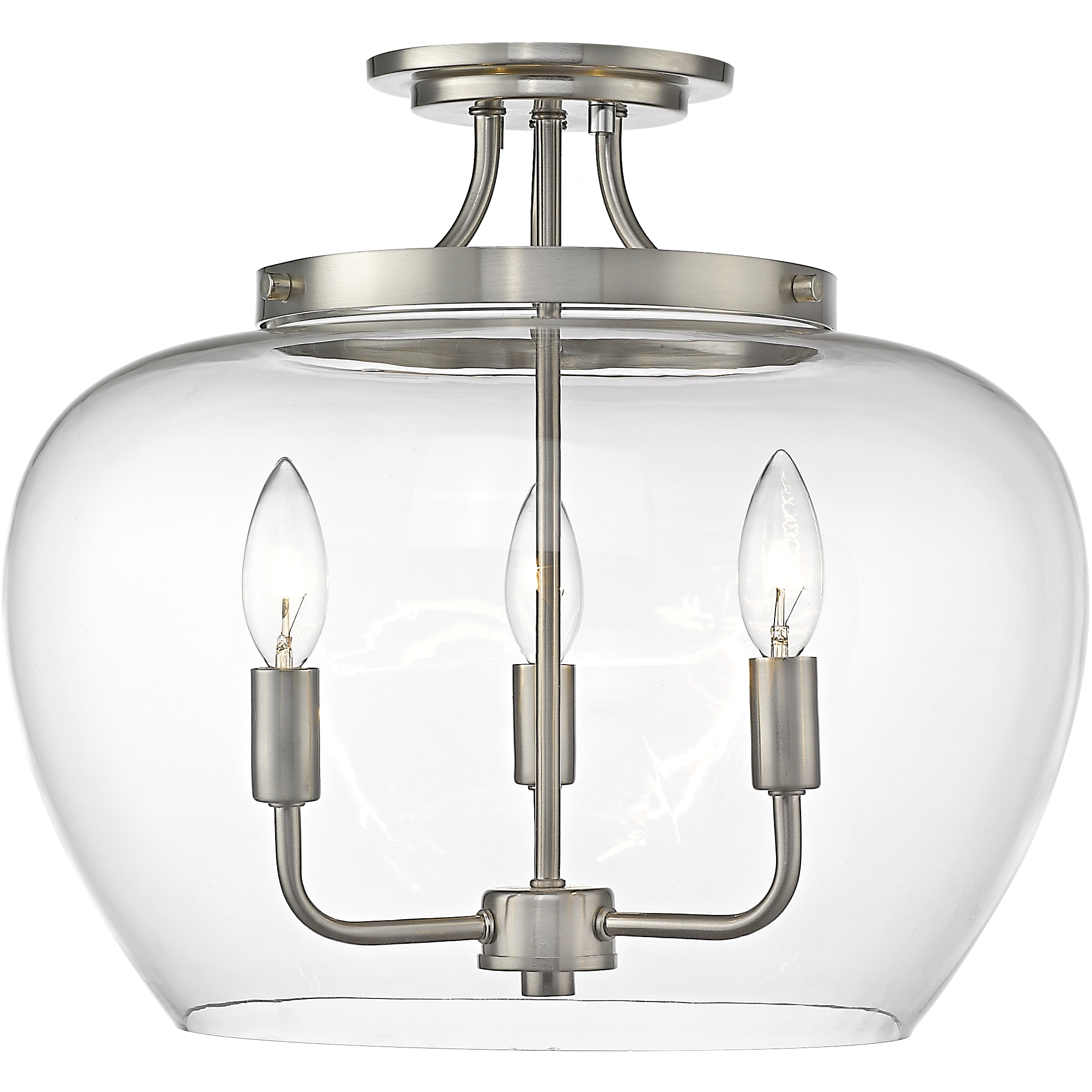 Joliet 3 Light 15.75 inch Brushed Nickel Semi Flush Mount Ceiling Light