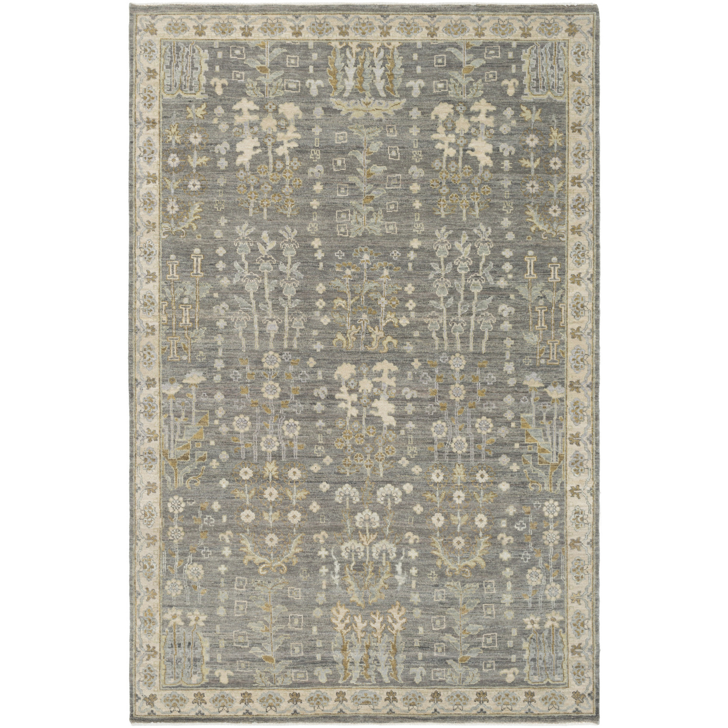 Bala 36 X 24 inch Charcoal / Sage / Tan / Off-White Handmade Rug