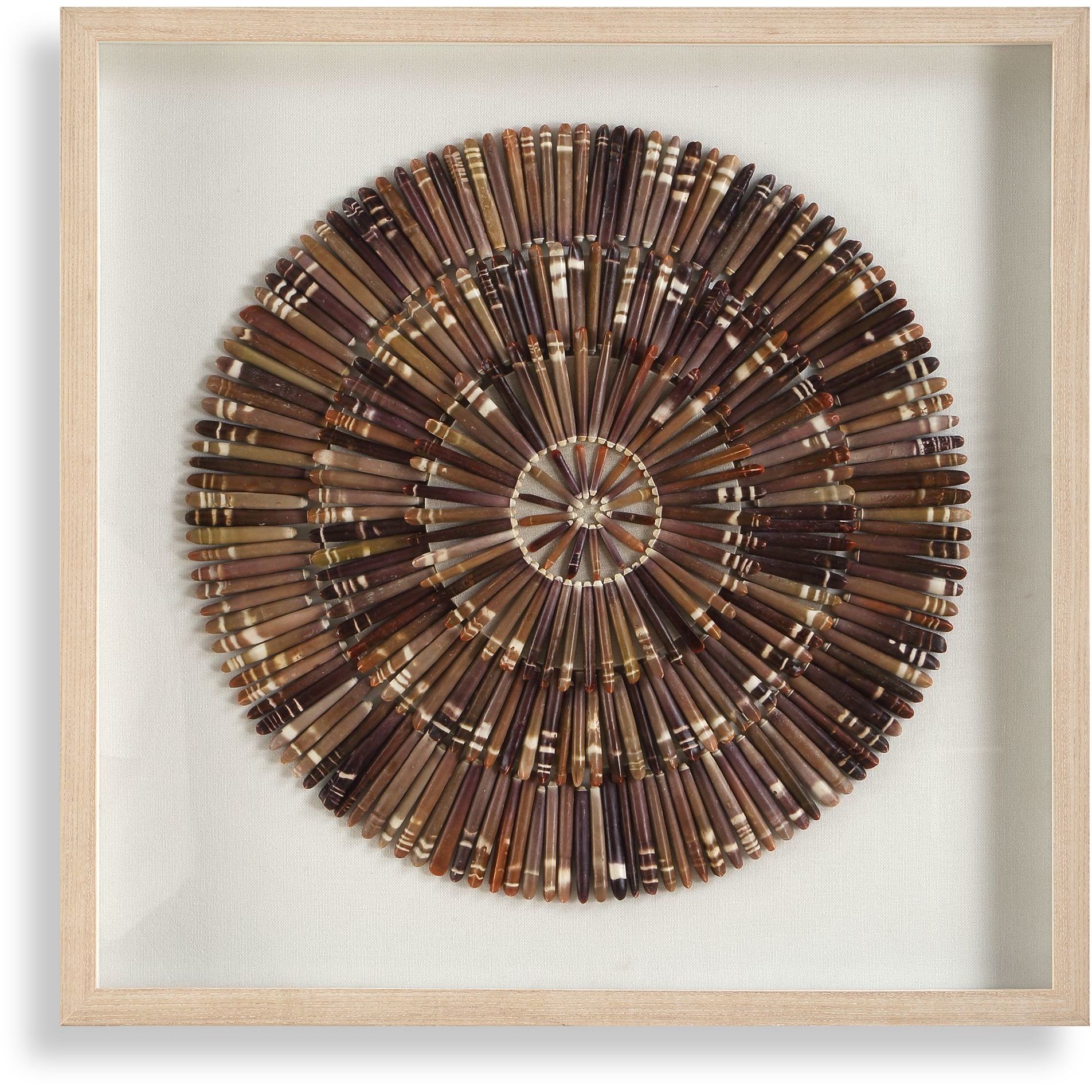 Tiger Sea Urchin Natural Tiger Sea Urchin Spines and Off-White Linen and Natural Pine Shadow Box