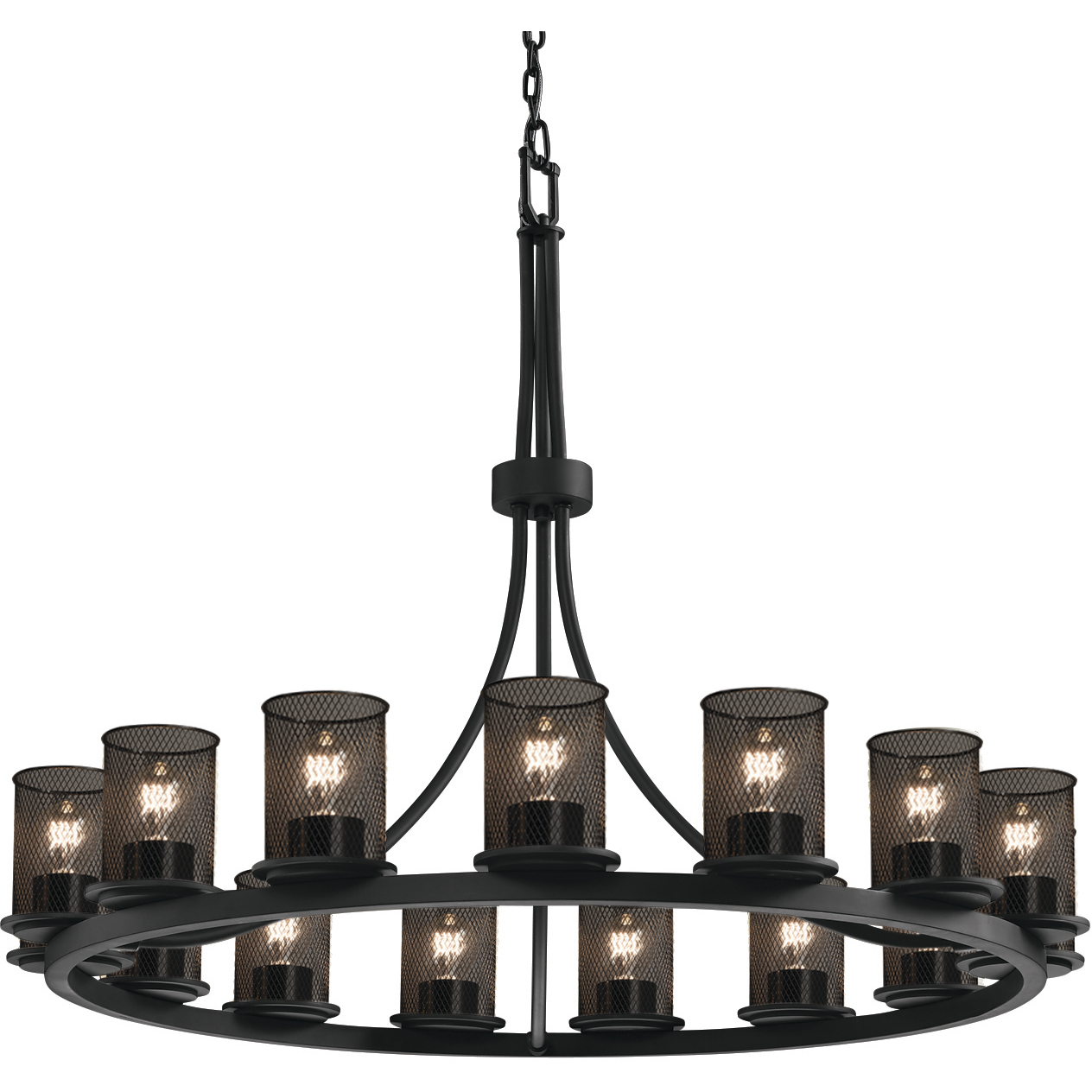 Wire Mesh 15 Light 42 inch Matte Black Chandelier Ceiling Light, Cylinder