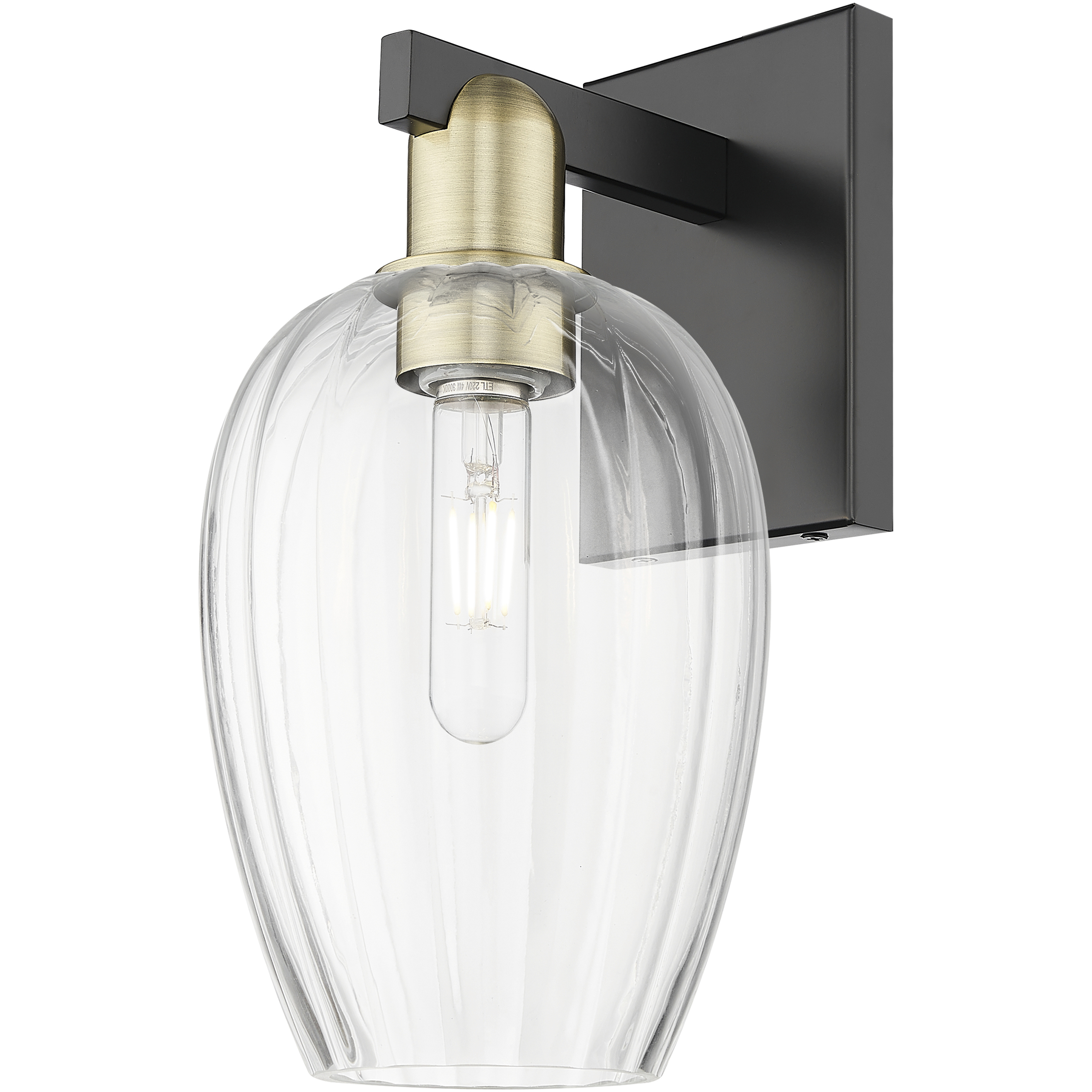 Preston Sconce Wall Light in Black Antique Brass, Clear Glass
