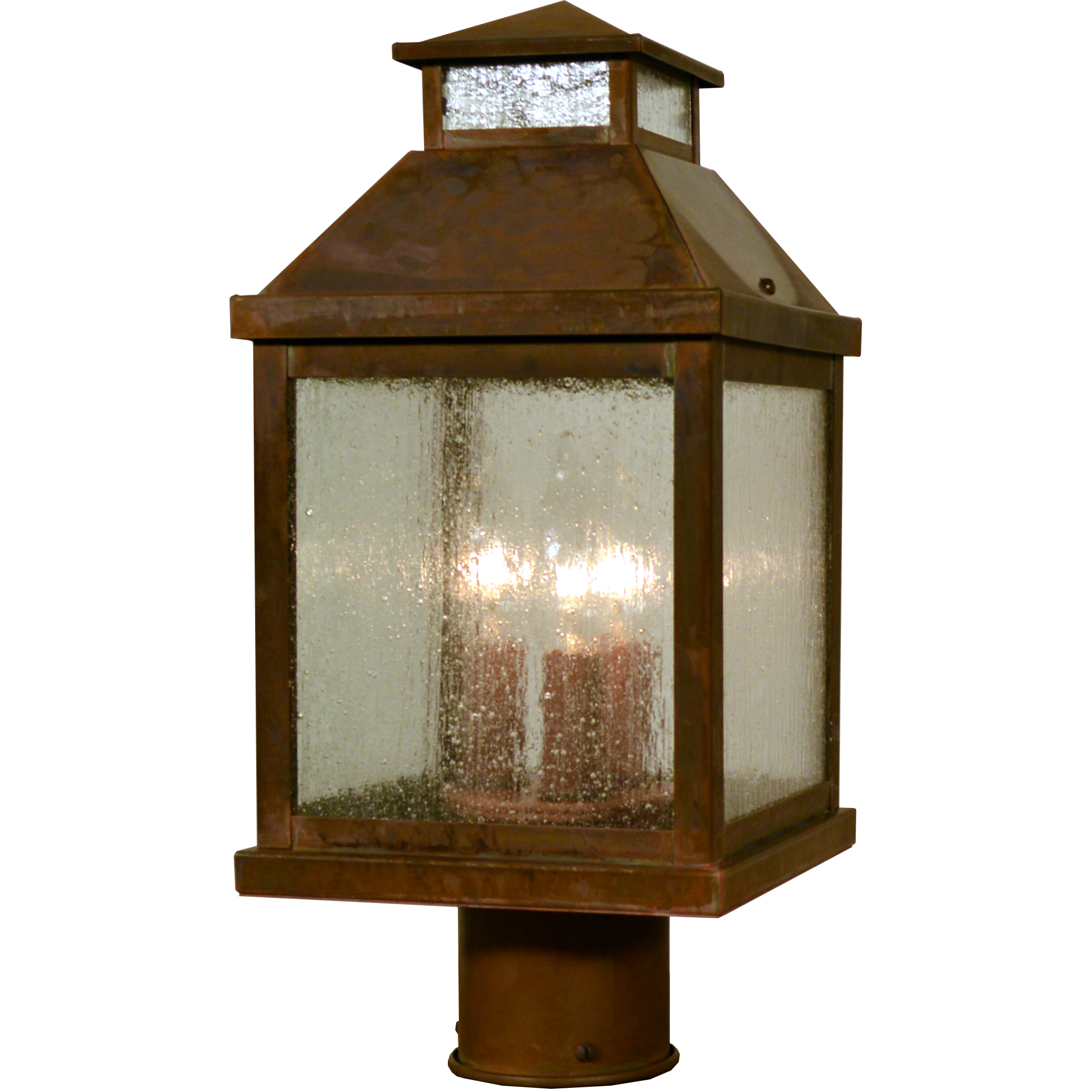 Canterbury 3 Light 17 inch Rustic Brown Post Mount in Frosted
