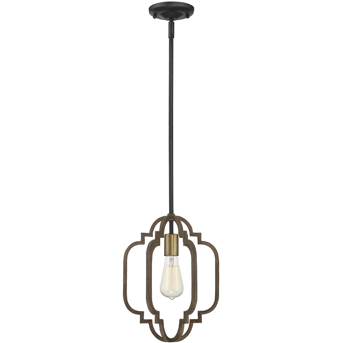 Westwood 1 Light 10 inch Barrelwood / Brass Accents Mini Pendant Ceiling Light