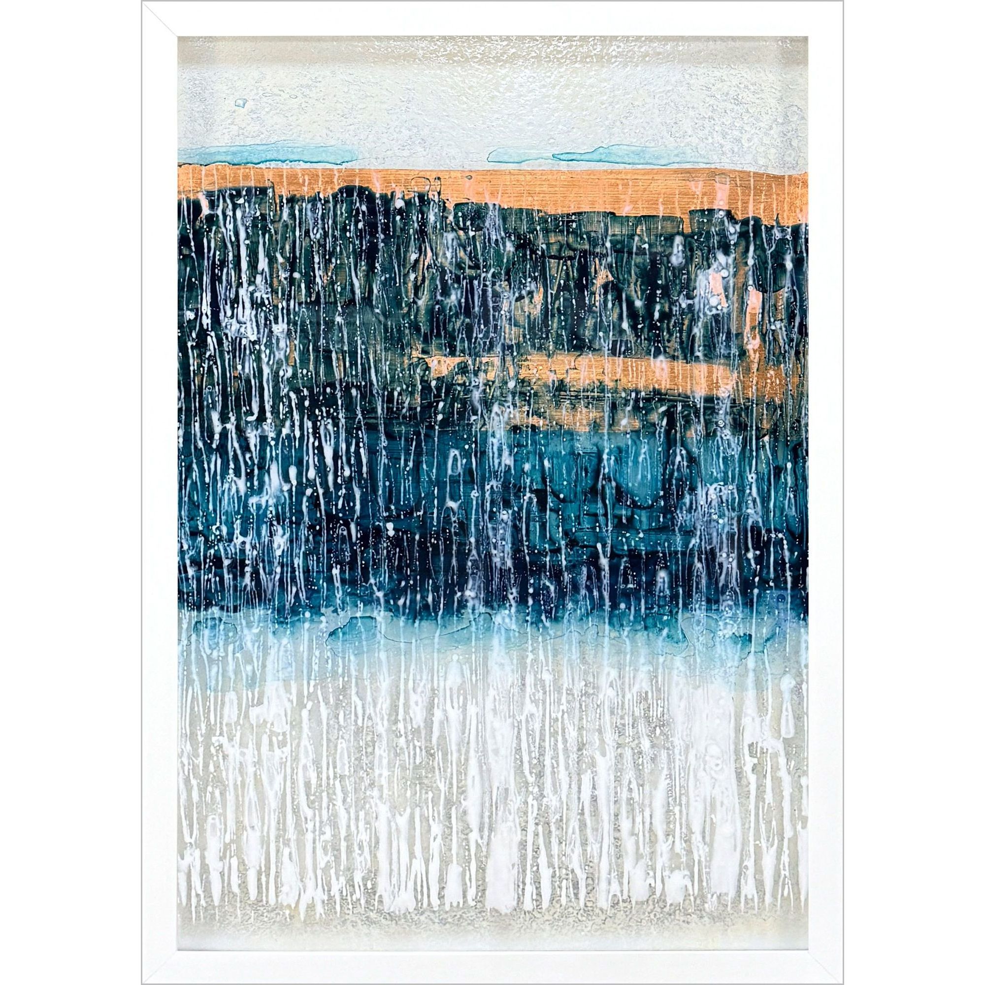 Copper Climber Blue and Metallic and Turquoise and White Framed Art, The Studio