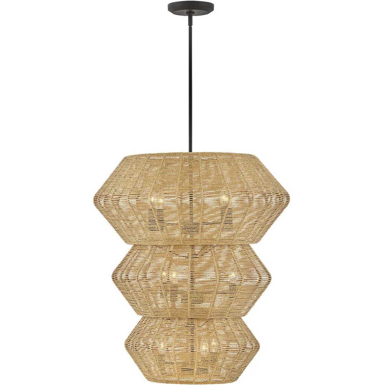Lisa McDennon Luca 10 Light 27.75 inch Black / Camel Rattan Chandelier Ceiling Light, Multi Tier