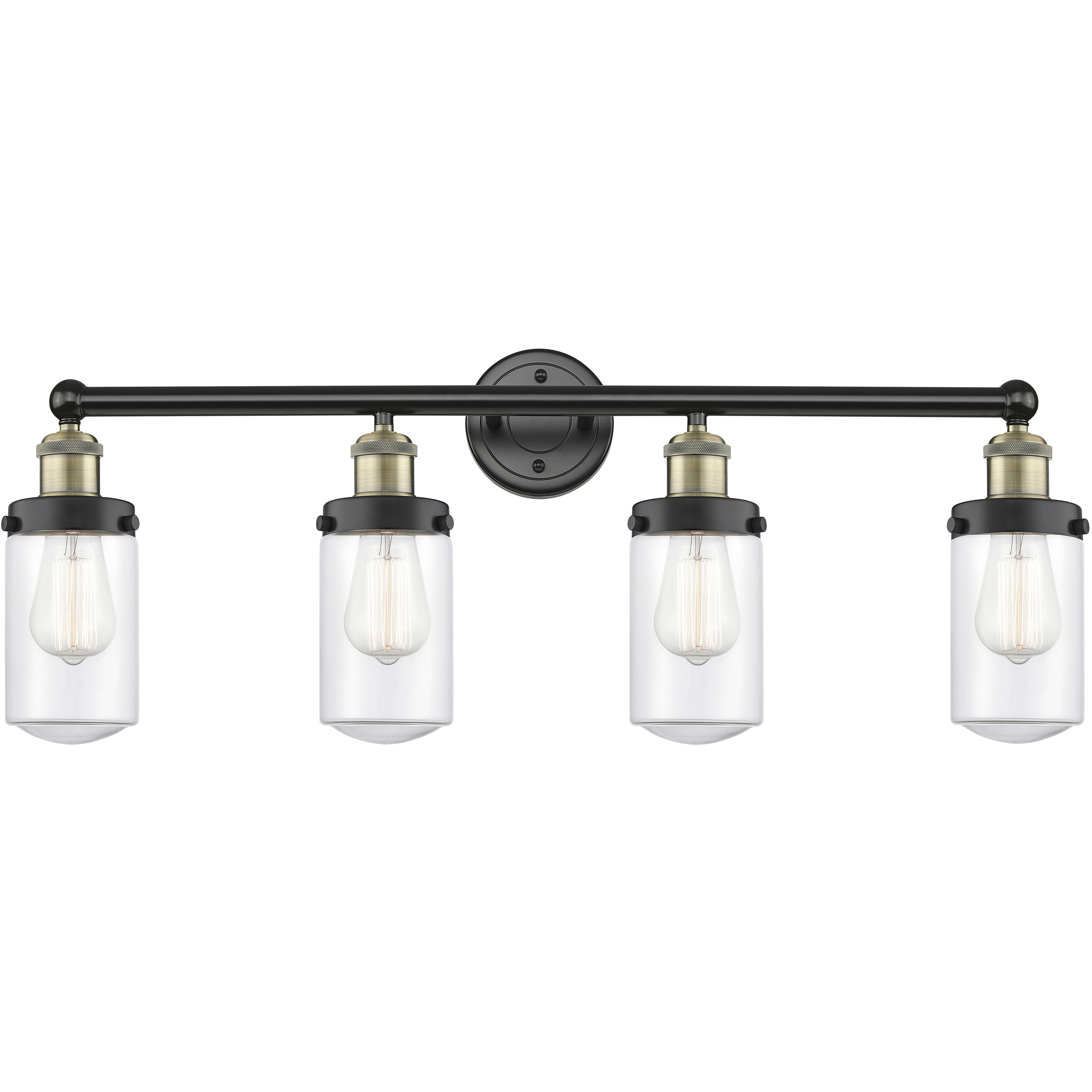 Dover 4 Light 33.5 inch Black Antique Brass Bath Vanity Light Wall Light in Clear Glass