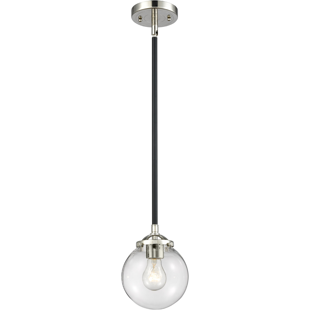 Nouveau X-Large Beacon 1 Light 10 inch Black Polished Nickel Mini Pendant Ceiling Light in Clear Glass, Nouveau