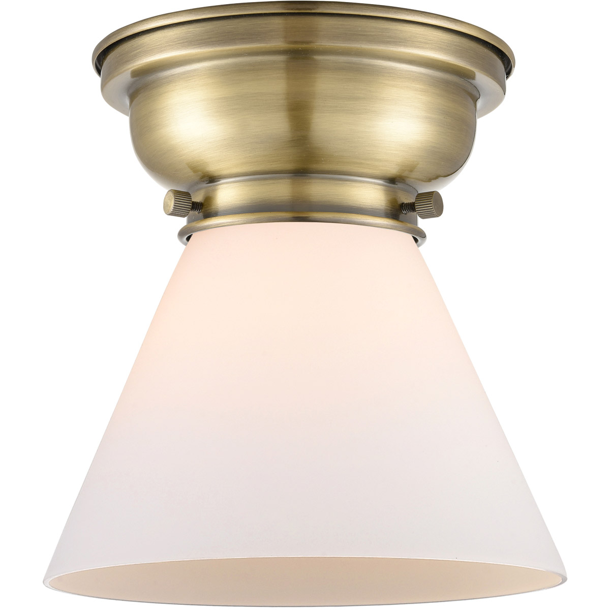 Aditi Large Cone 1 Light 8 inch Antique Brass Flush Mount Ceiling Light in Incandescent, Matte White Glass, Aditi