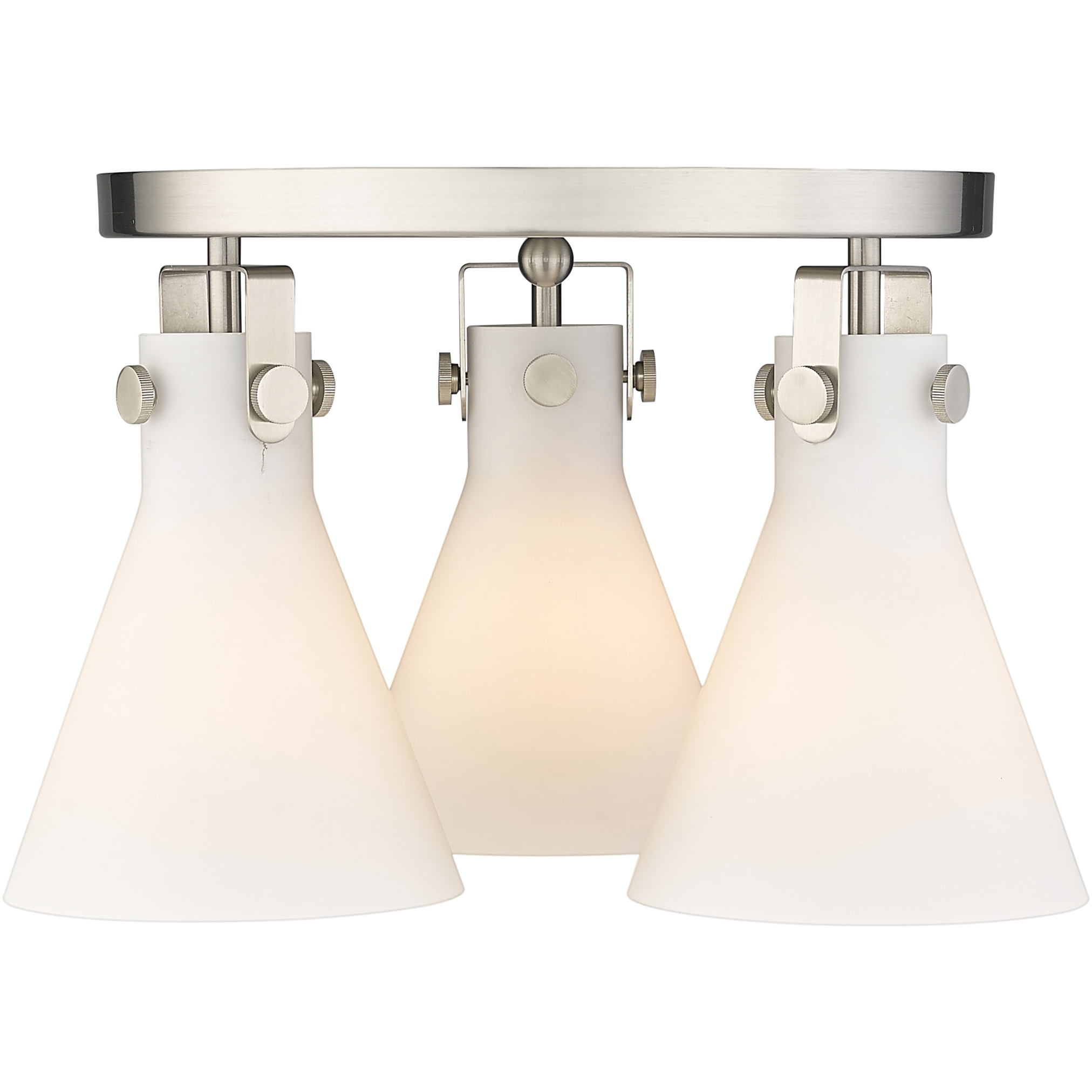 Newton Cone 3 Light 19.63 inch Satin Nickel Flush Mount Ceiling Light in Matte White Glass