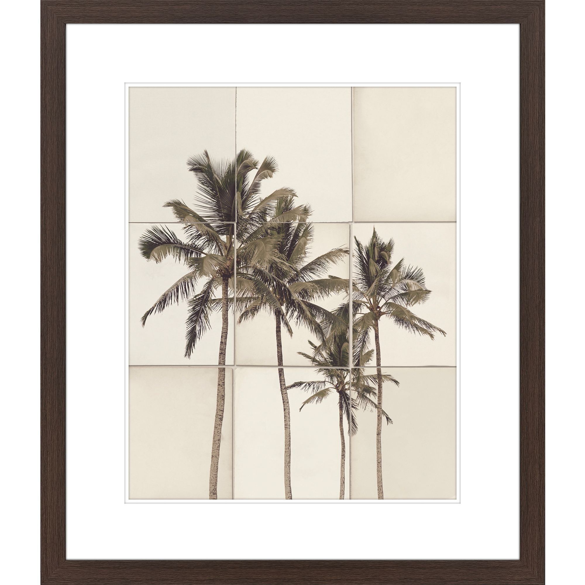 Paper Palms Green and Beige and Neutral and Sepia Framed Art