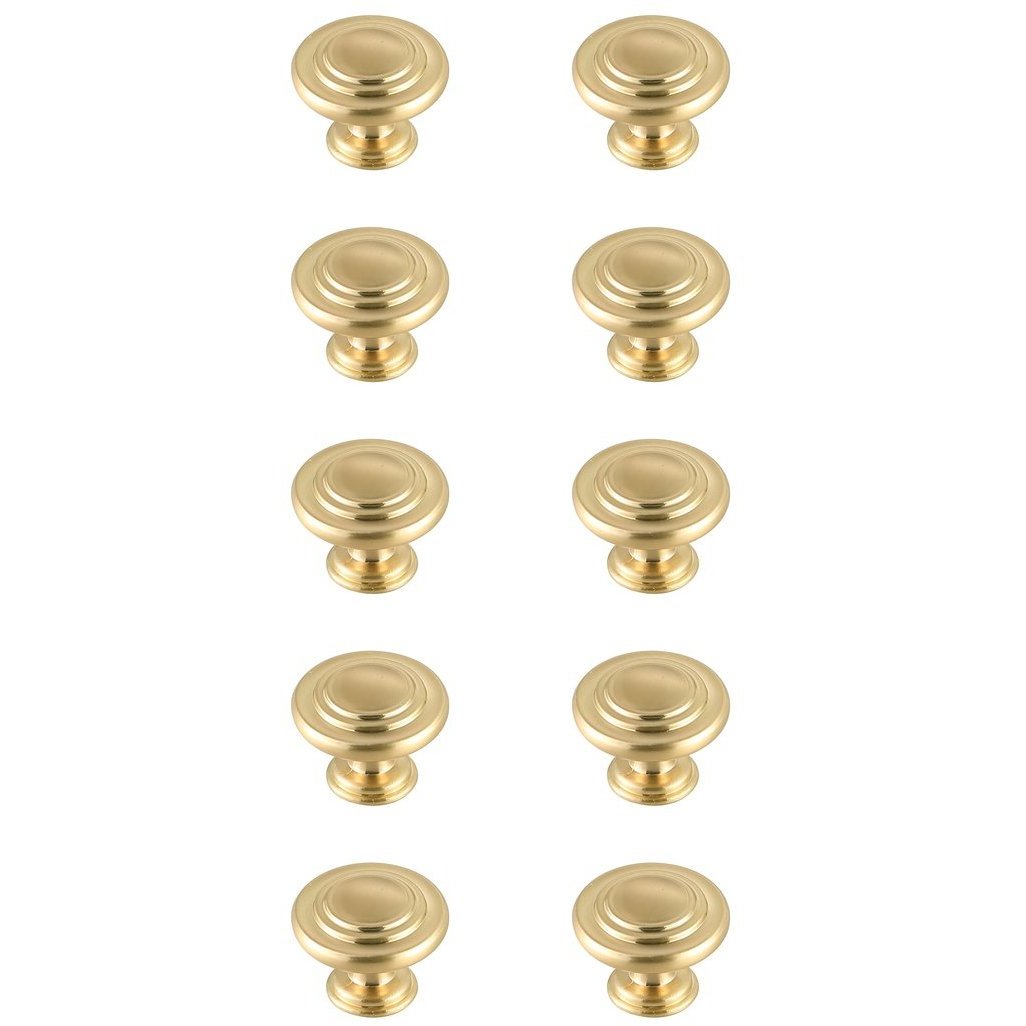 Minu Brushed Gold Hardware Cabinet Knob in Burnished Brass, Set of 10