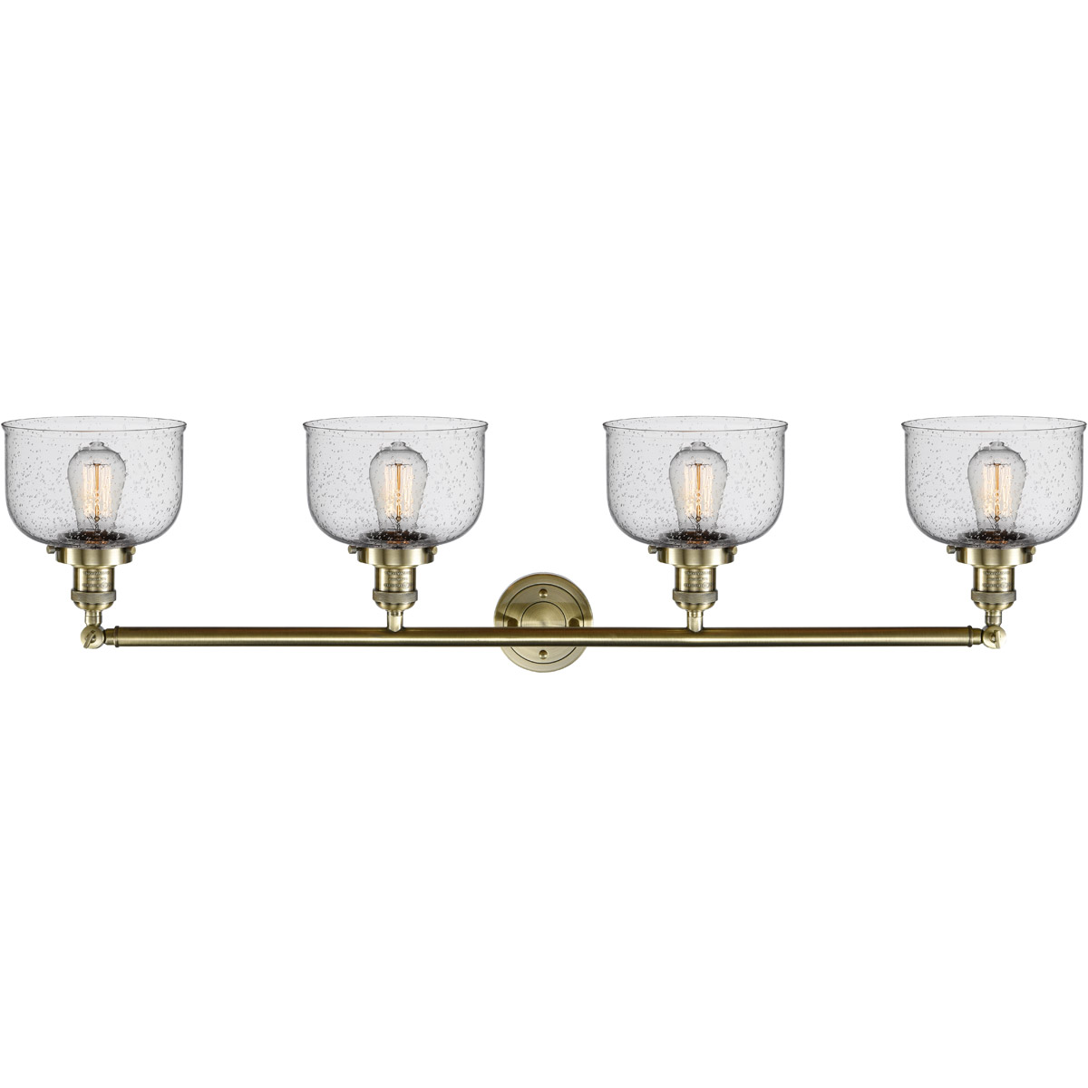 Franklin Restoration Large Bell LED 44 inch Antique Brass Bath Vanity Light Wall Light in Seedy Glass, Franklin Restoration