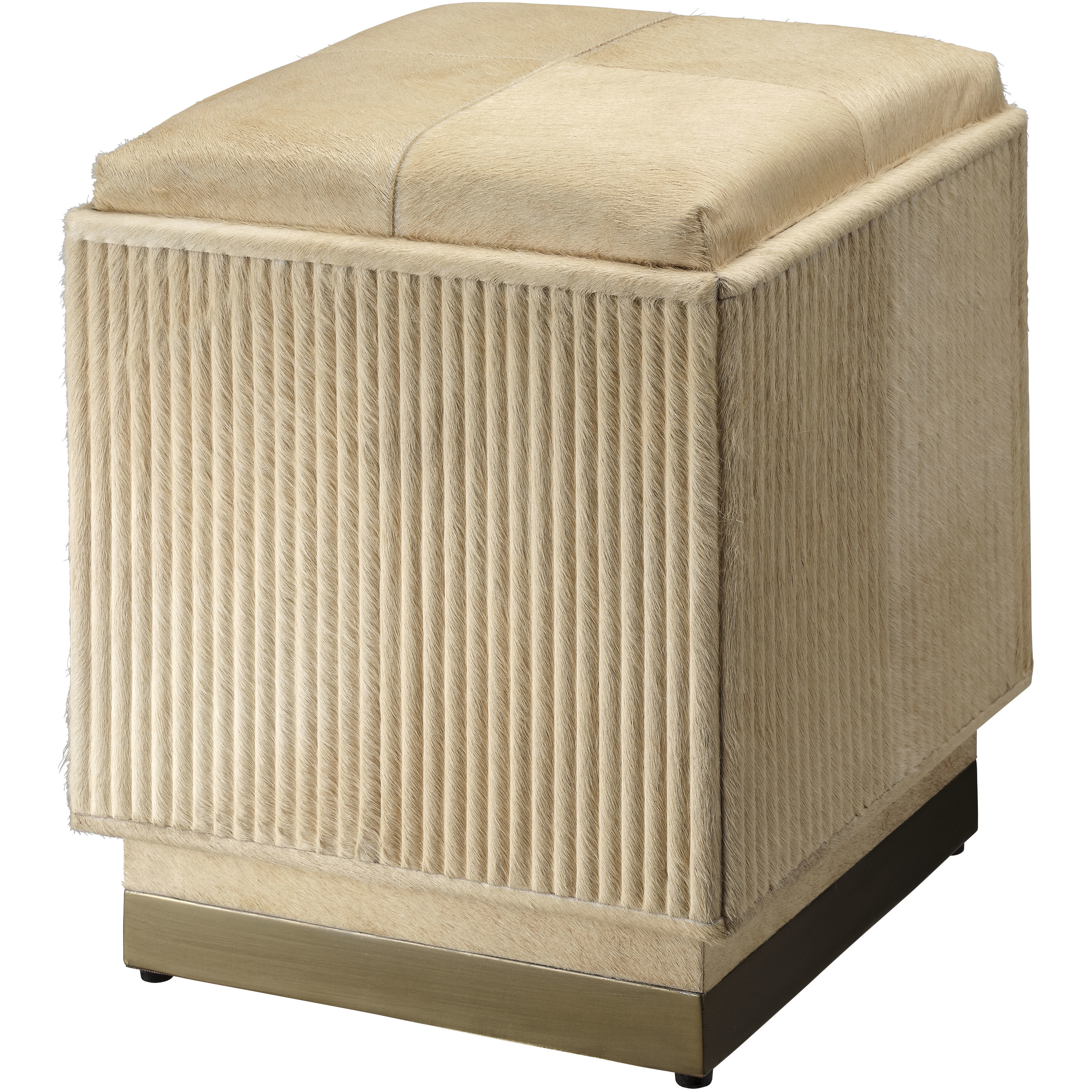 Easton 17.5 inch Off White Hair on Hide and Antique Brass Ottoman
