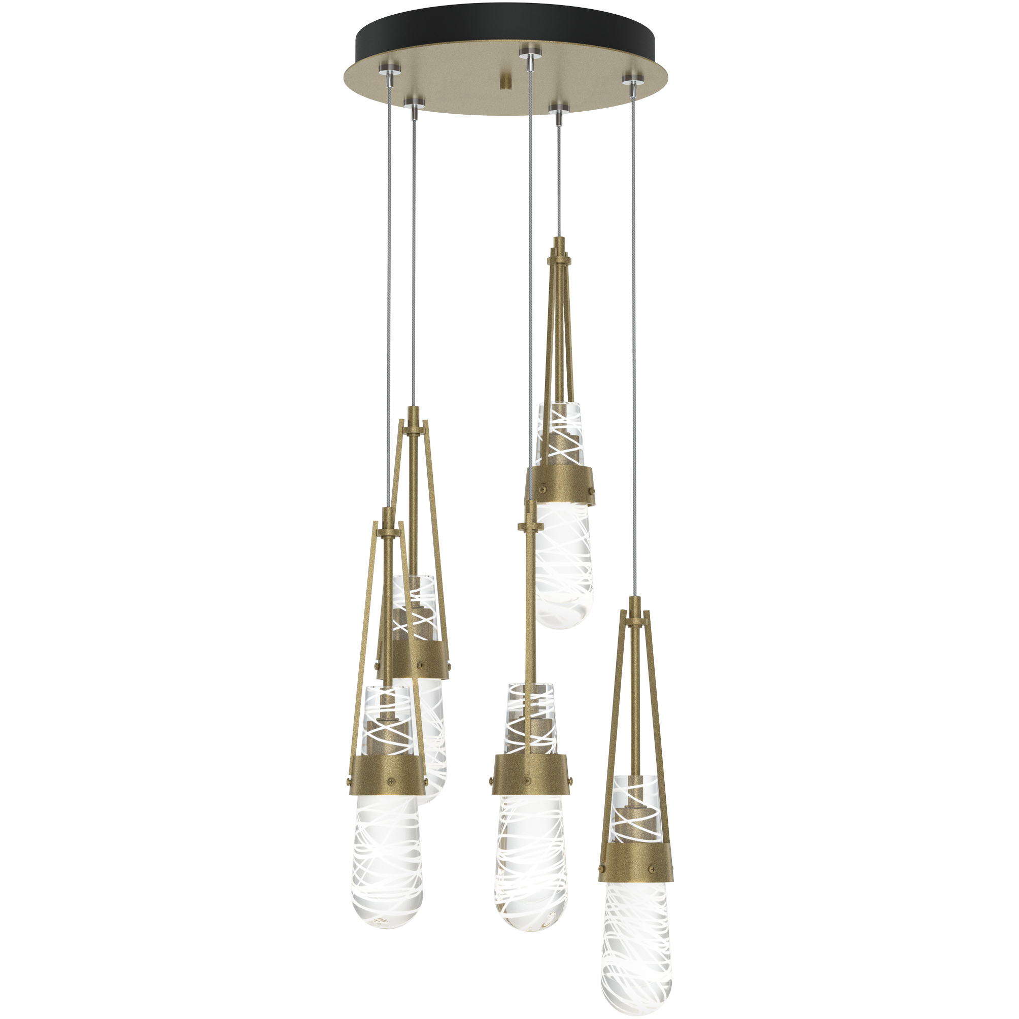 Link 5 Light 13 inch Soft Gold Pendant Ceiling Light in Clear with White Threading, Long