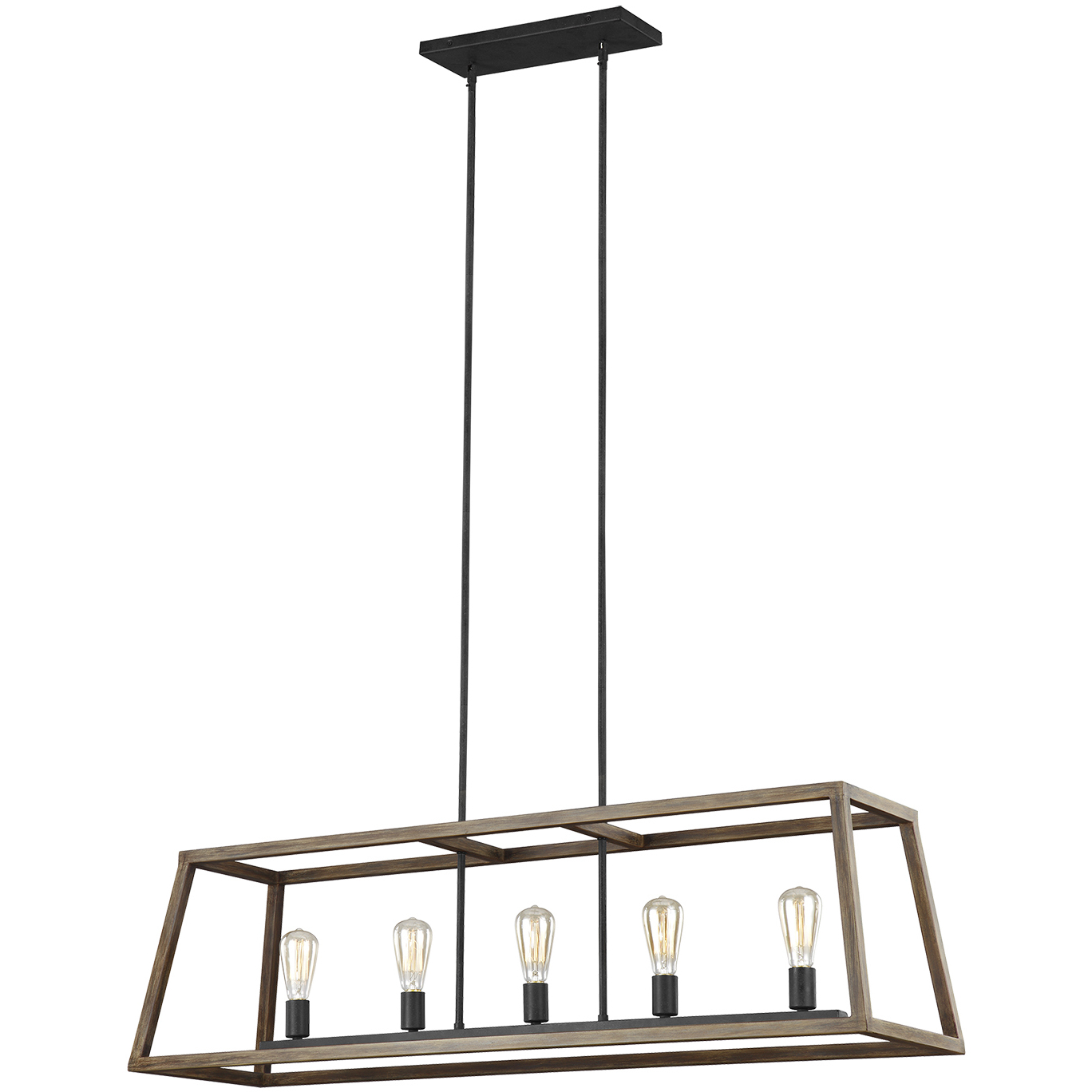 Sean Lavin Gannet 5 Light 50 inch Weathered Oak Wood / Antique Forged Iron Linear Chandelier Ceiling Light
