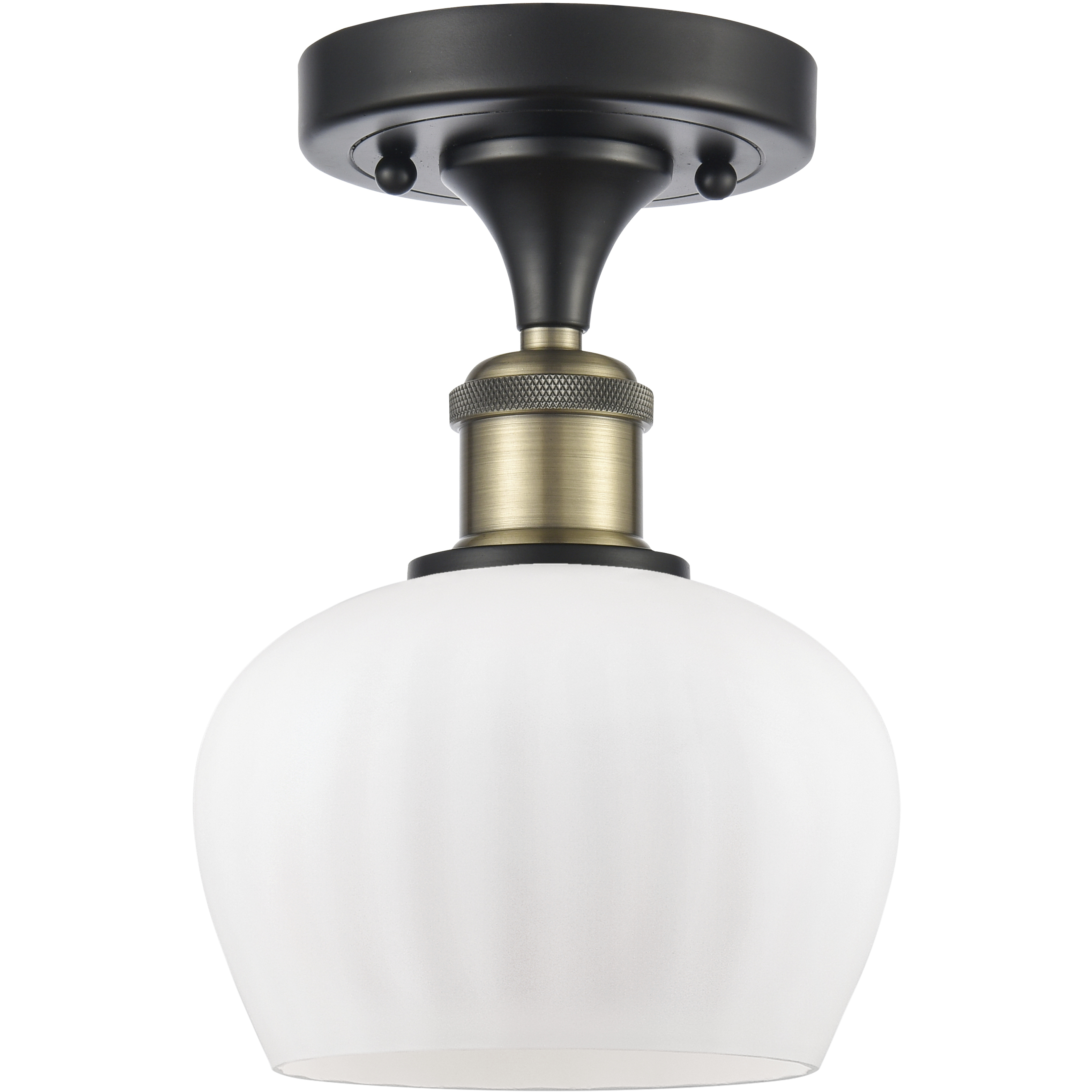 Fenton 1 Light 6.5 inch Black Antique Brass Semi-Flush Mount Ceiling Light in Matte White Glass