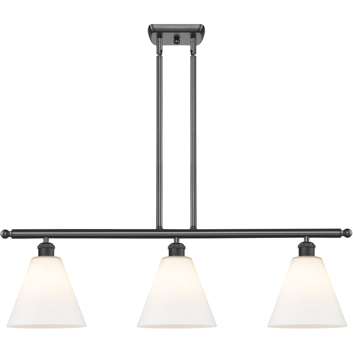 Ballston Ballston Cone 3 Light 36 inch Matte Black Island Light Ceiling Light in Matte White Glass
