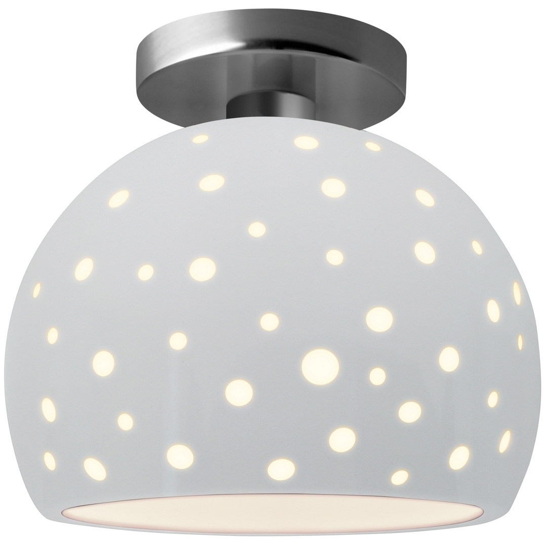 Perforated Globe 1 Light 7 inch Gloss White Semi-Flush Ceiling Light in Brushed Nickel, Replaceable Bulb, 7W x 7H, Form+Finish+Function