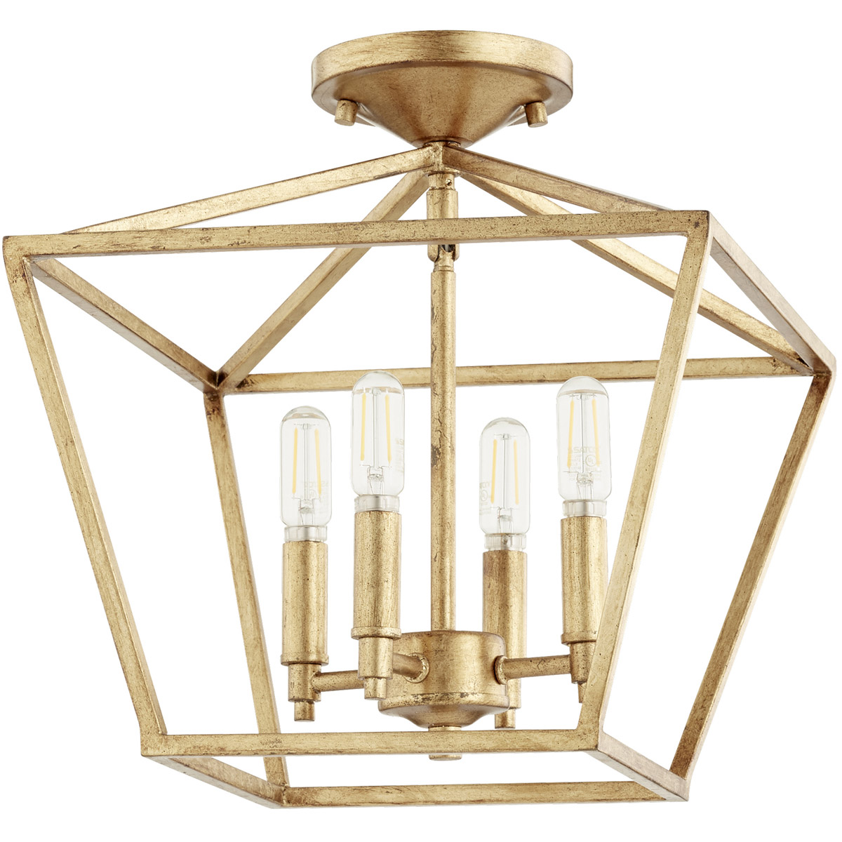 Gabriel 4 Light 13 inch Gold Leaf Semi Flush Mount Ceiling Light, Quorum Home