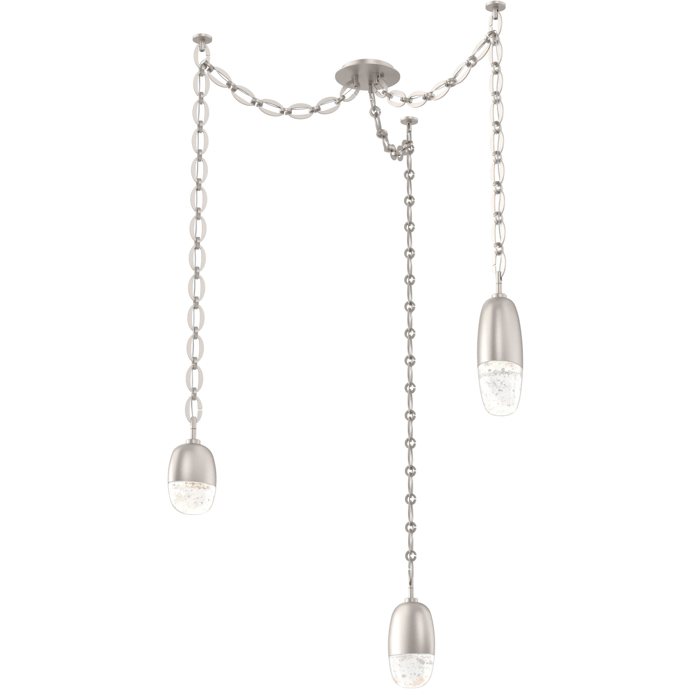Pebble LED 14.3 inch Beige Silver Swag Multi-Pendant Ceiling Light in 3000K LED, Oval Chain