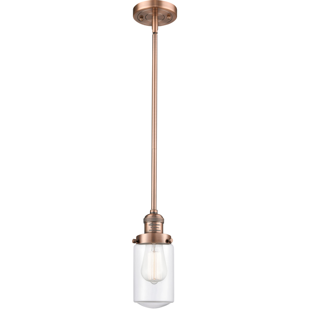 Franklin Restoration Dover LED 5 inch Antique Copper Mini Pendant Ceiling Light in Clear Glass, Franklin Restoration
