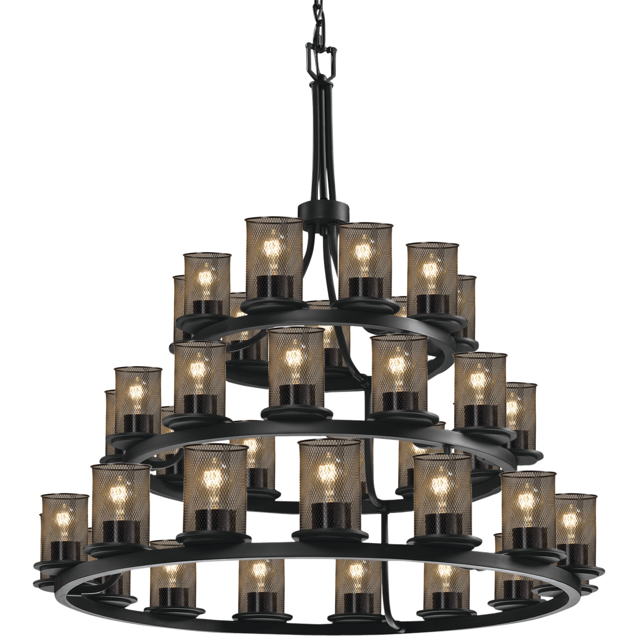 Wire Mesh 36 Light 42 inch Matte Black Chandelier Ceiling Light, Cylinder