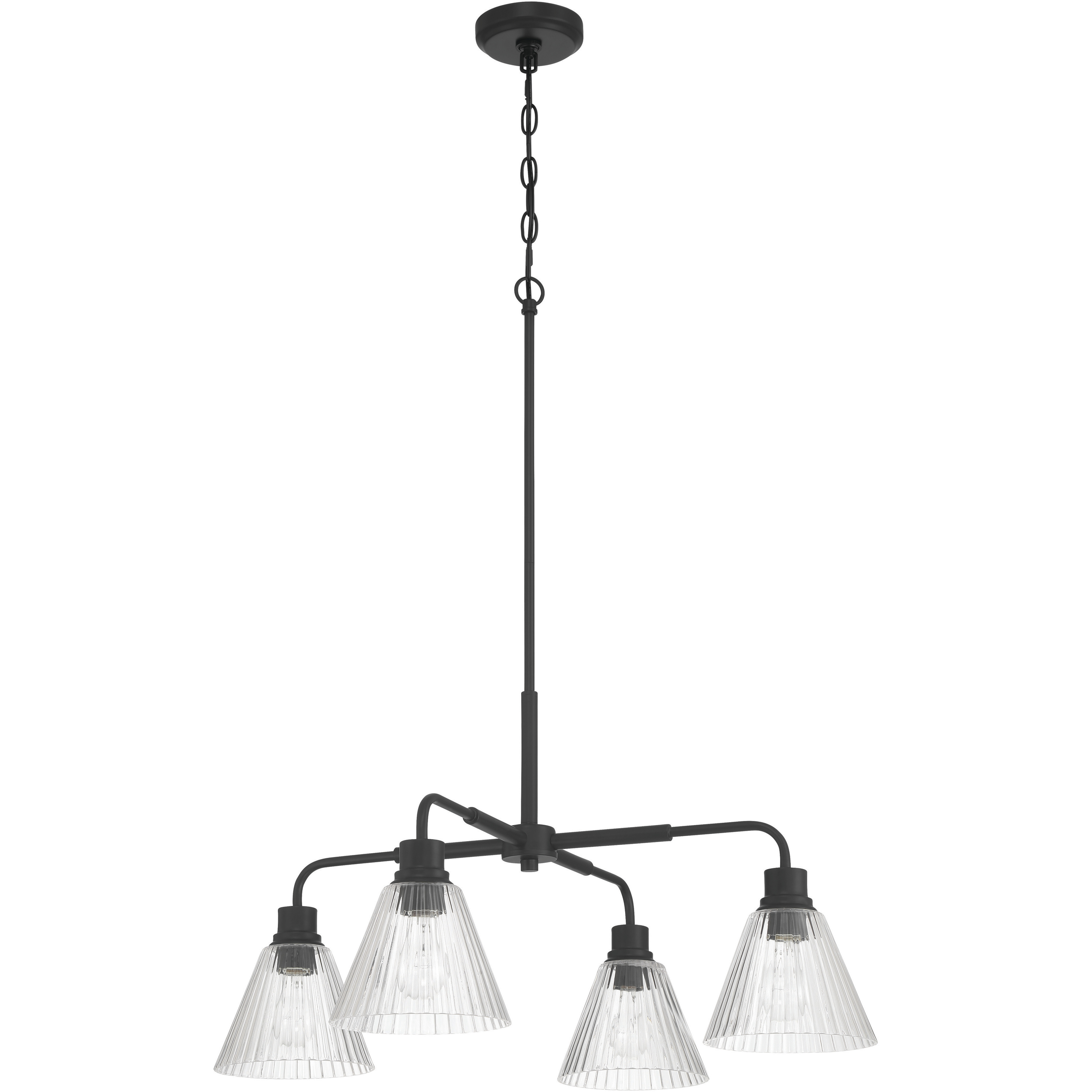 Pleated 4 Light 30 inch Flat Black Chandelier Ceiling Light