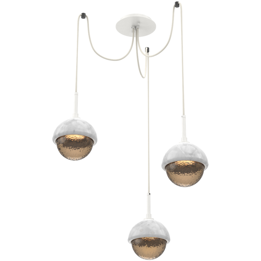Cabochon LED 14.1 inch Salt White with White Marble Swag Multi-Pendant Ceiling Light in 3000K LED, Bronze