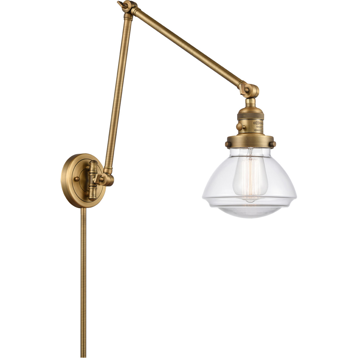 Olean 28 inch 3.50 watt Brushed Brass Swing Arm Wall Light, Franklin Restoration
