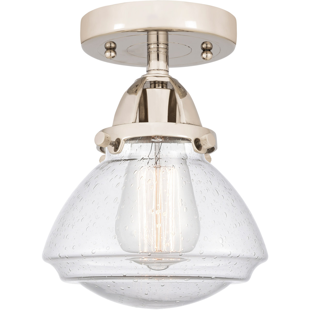 Nouveau 2 Olean LED 7 inch Polished Nickel Semi-Flush Mount Ceiling Light in Seedy Glass