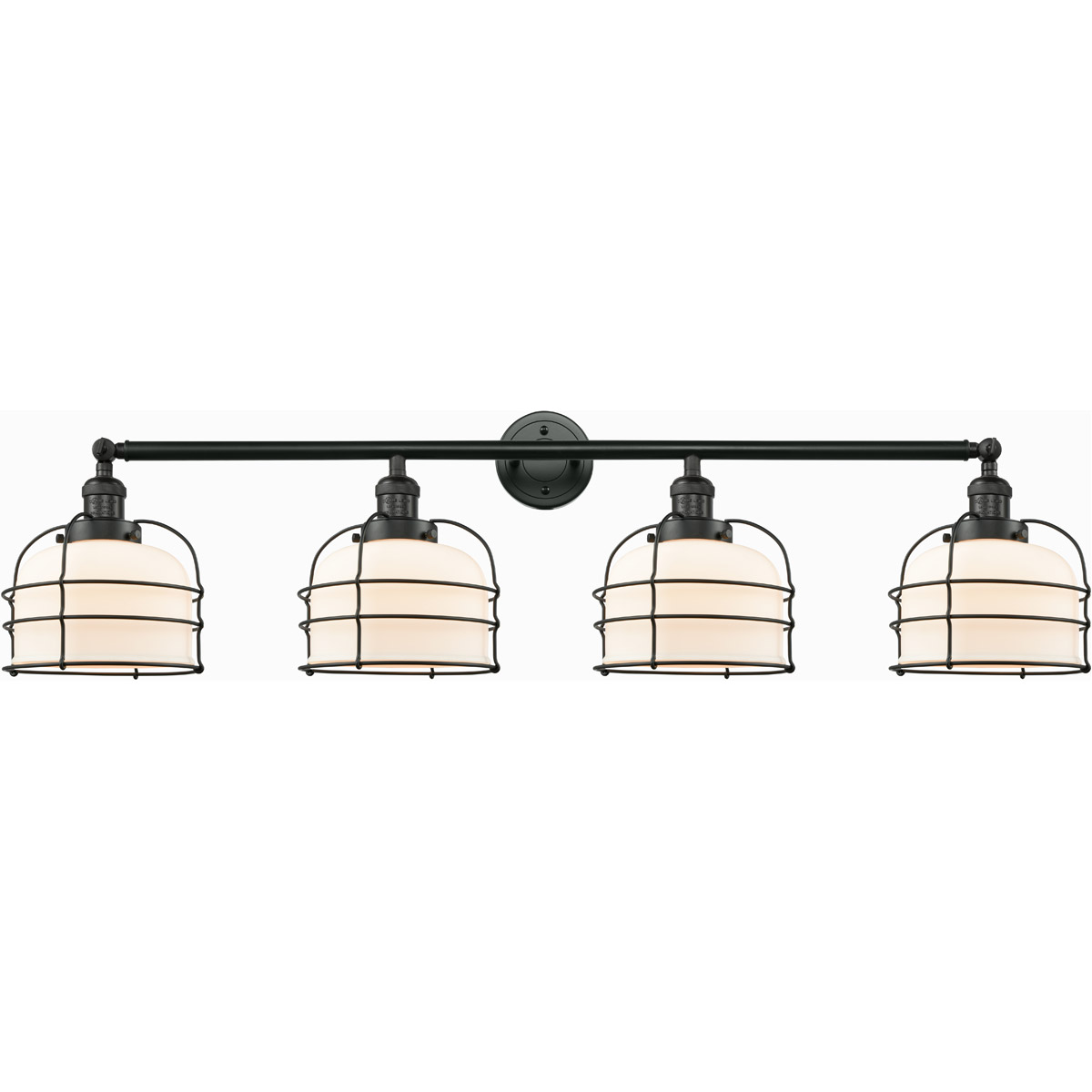 Franklin Restoration Large Bell Cage LED 44 inch Black Antique Brass Bath Vanity Light Wall Light in Matte White Glass, Franklin Restoration